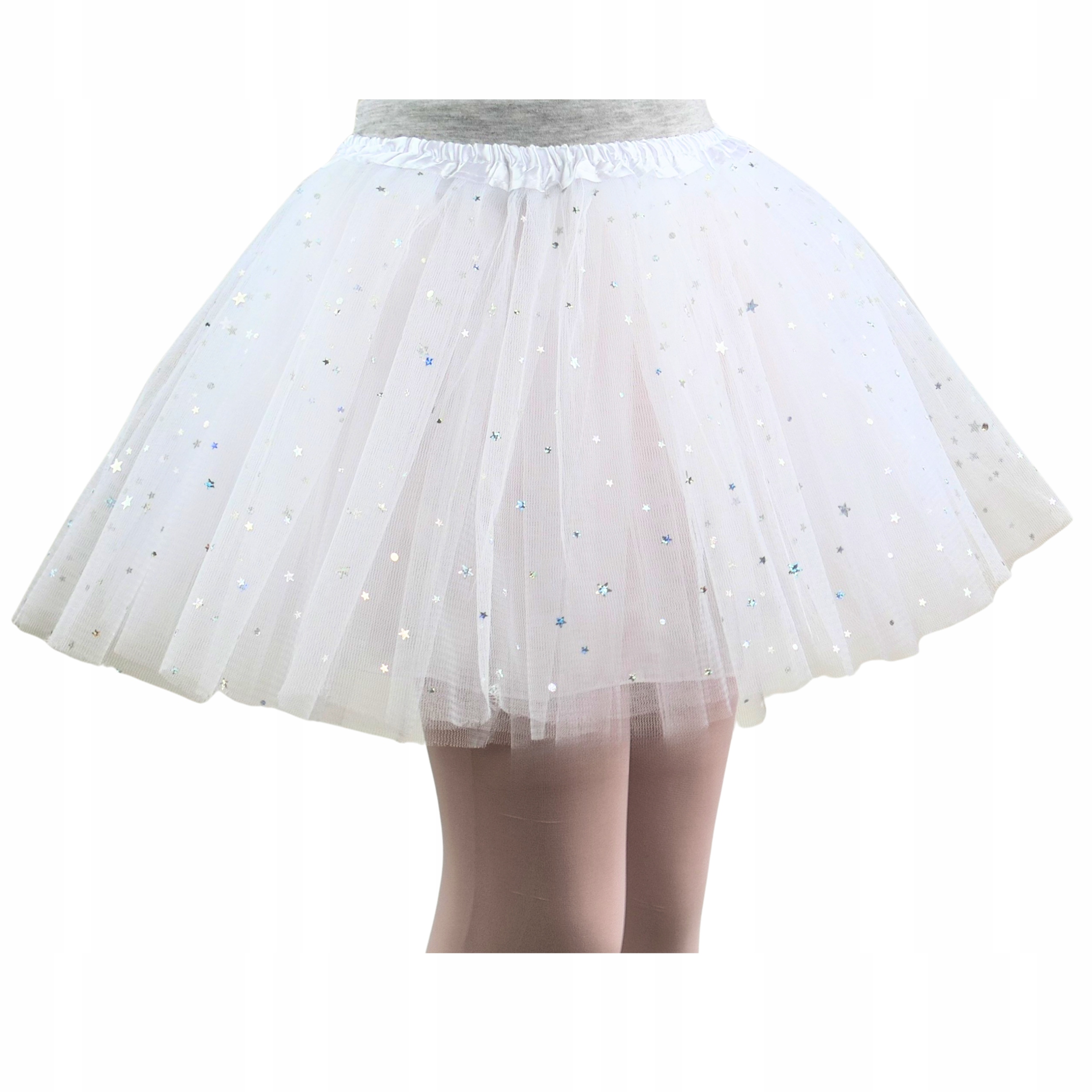 SPÓDNICZKA TIULOWA SPÓDNICA w GWIAZDKI z podszewką 30 cm biała - aniołek Długość przed kolano