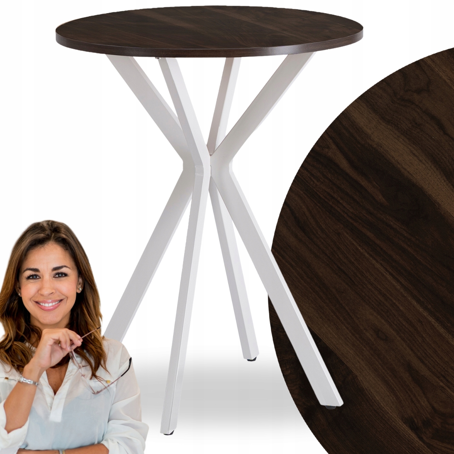 Jídelní stůl Kulatý Rustikální malý kuchyňský stůl do obývacího pokoje Lauren Ø60