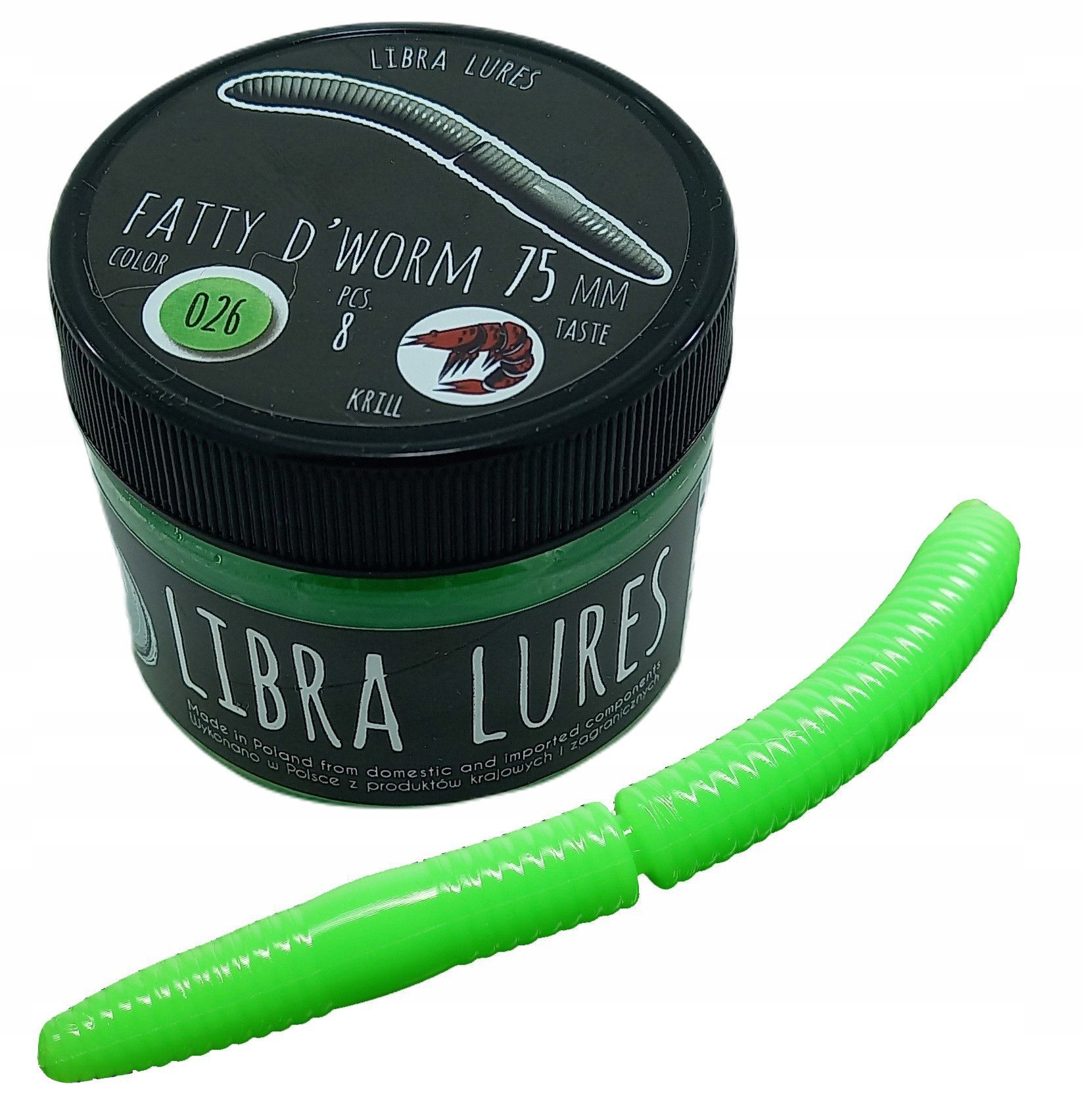 Libra Lures Fatty D'Worm 026 Hot Green 6,5cm Ser Smak: Ser, Długość (cm): 6