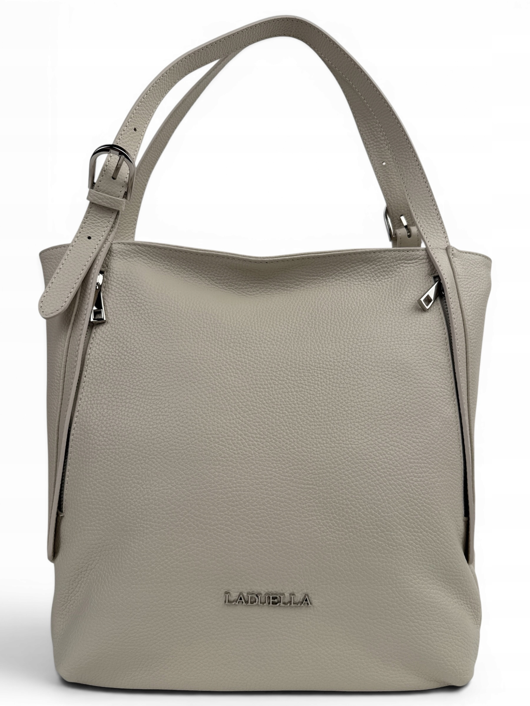 Kožená shopper kabelka Laduella je prostorná a pojme formát A4 světle béžová (ecru)