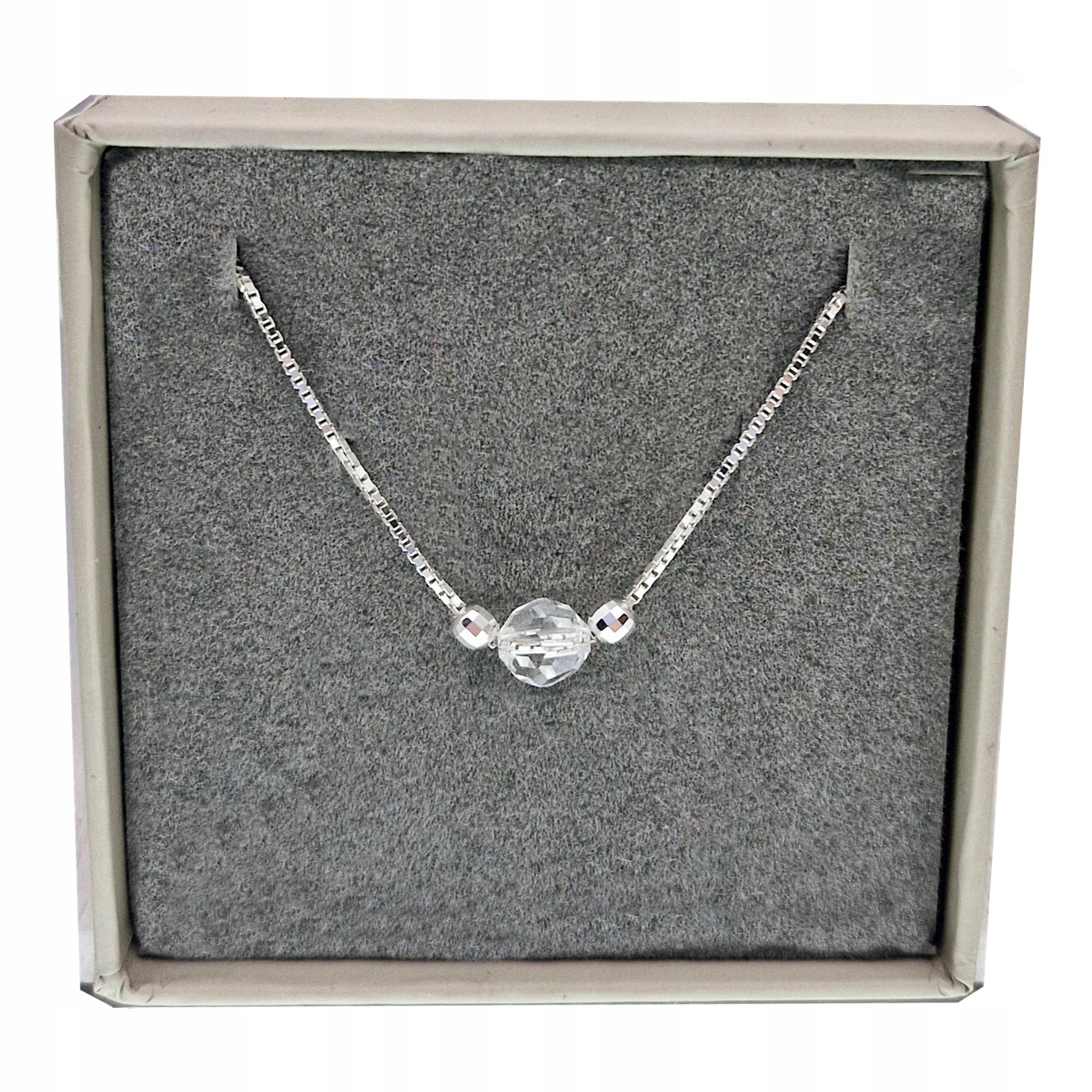 Naszyjnik srebrny 925 z kryształami Swarovski Beads 6mm łańcuszek wenecjana