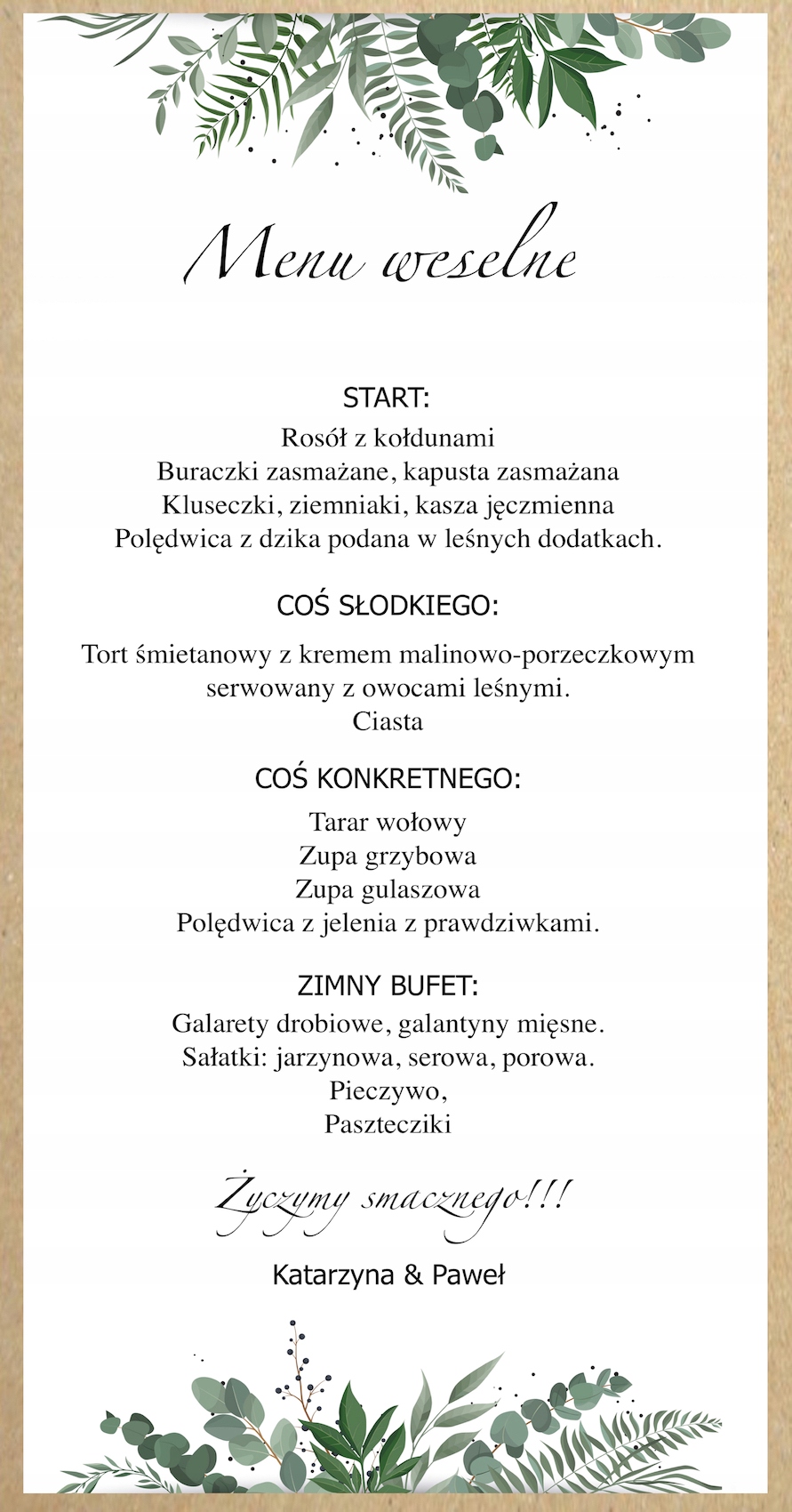 MENU WESELNE