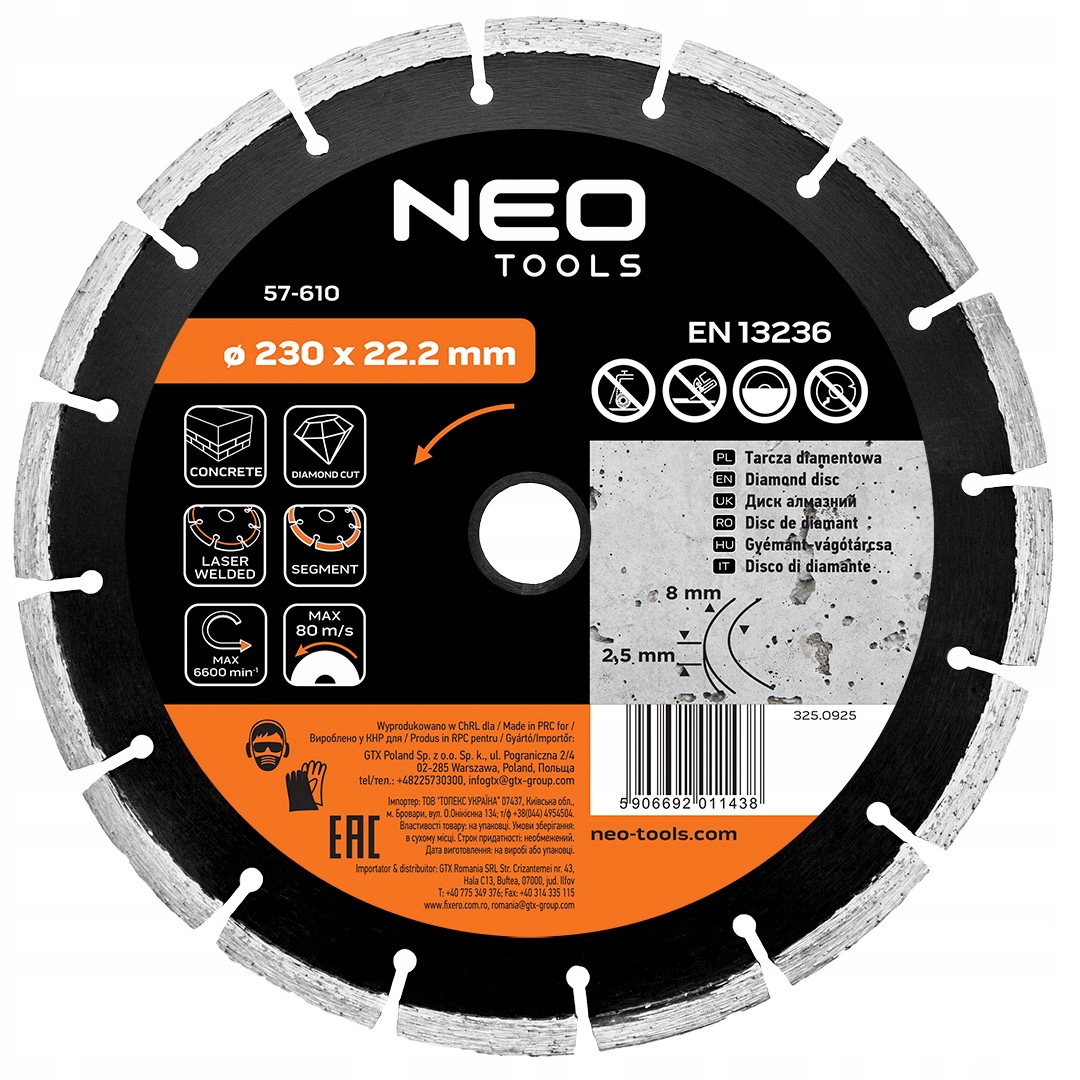 Diamantový kotouč 230 x 22.2 mm segmentový 57-610 Neo Tools