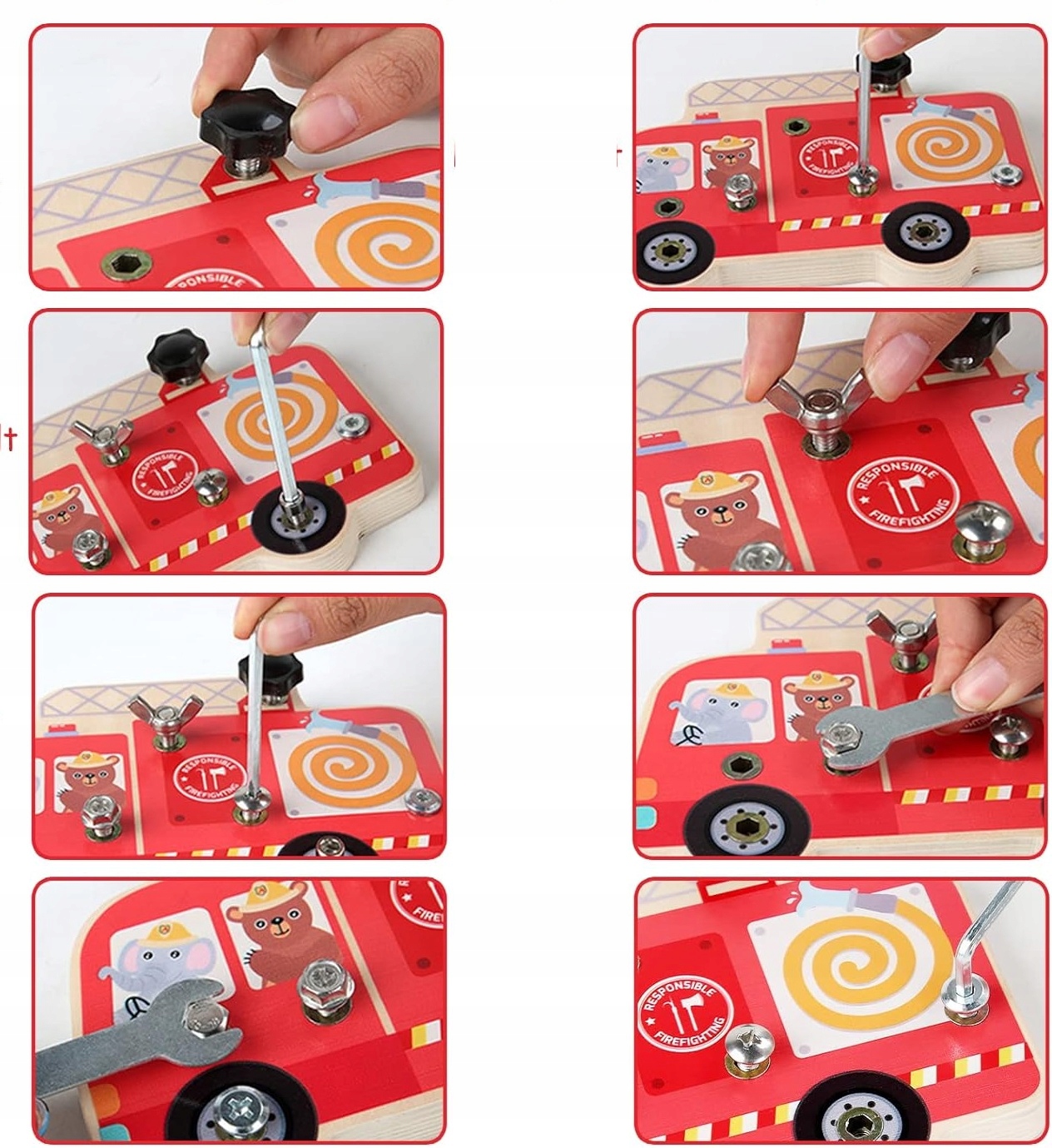 UKŁADANKA MONTESSORI DREWNIANA DO SKRĘCANIA STRAŻ Wiek dziecka 3 lata +