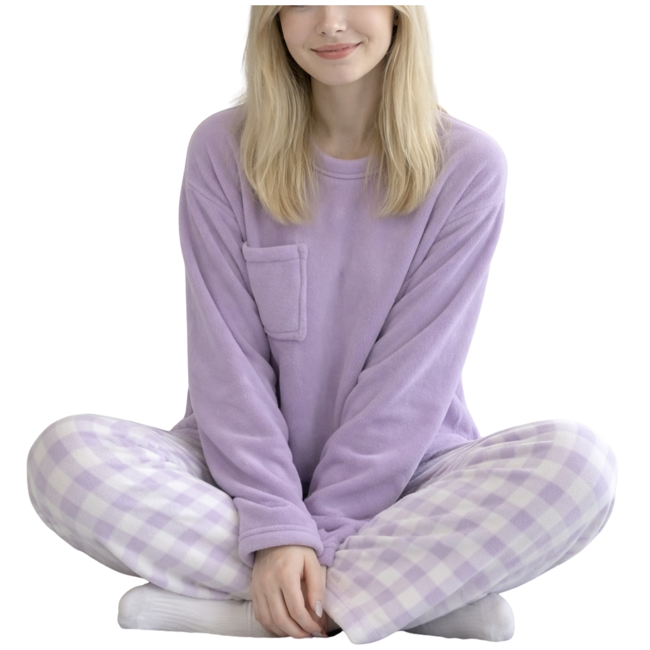 Piżama Damska Dwuczęściowa Ciepła Pluszowa Długi Rękaw Spodnie M