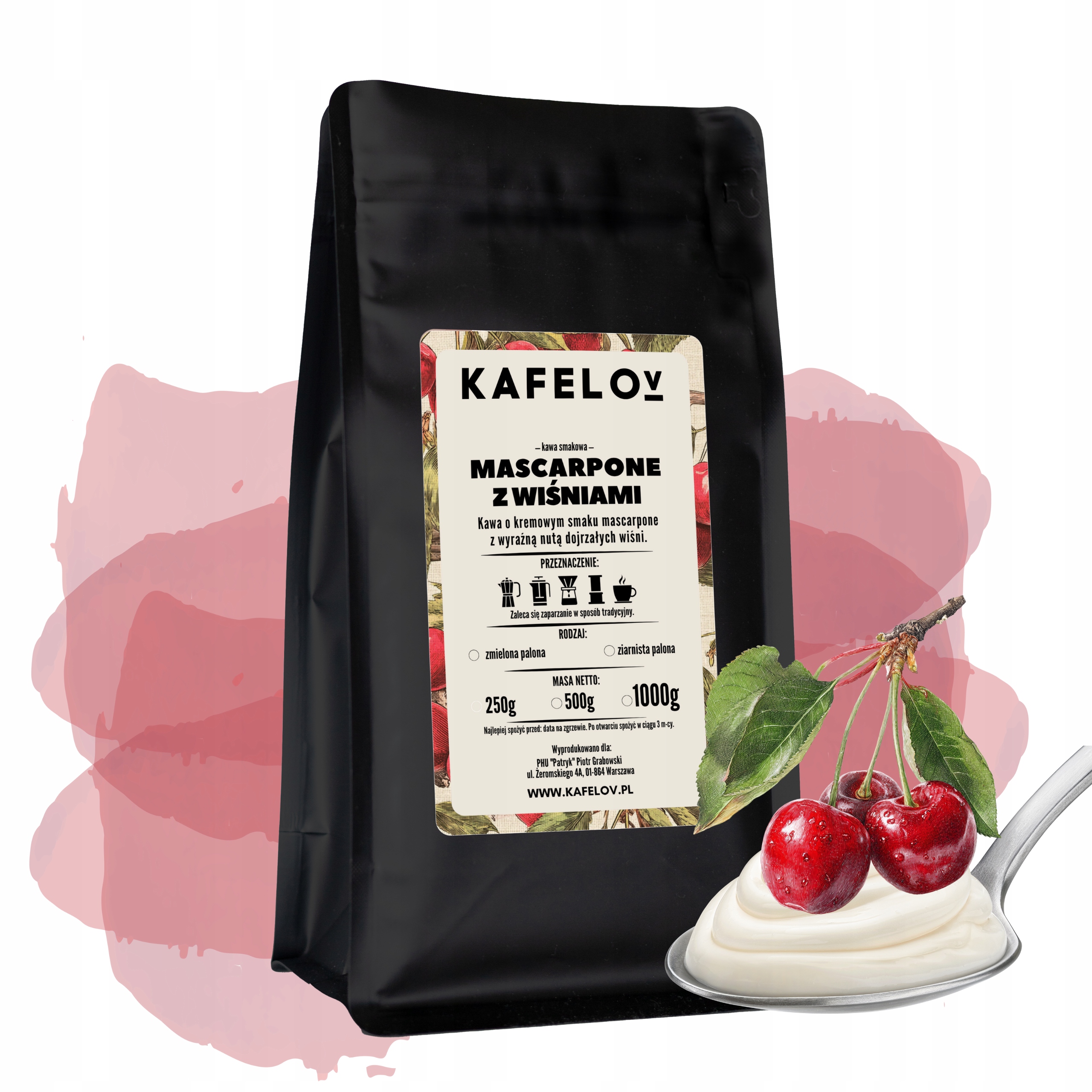 Levně Káva ochucená Mascarpone s třešněmi 1 kg mletá, čerstvě pražená