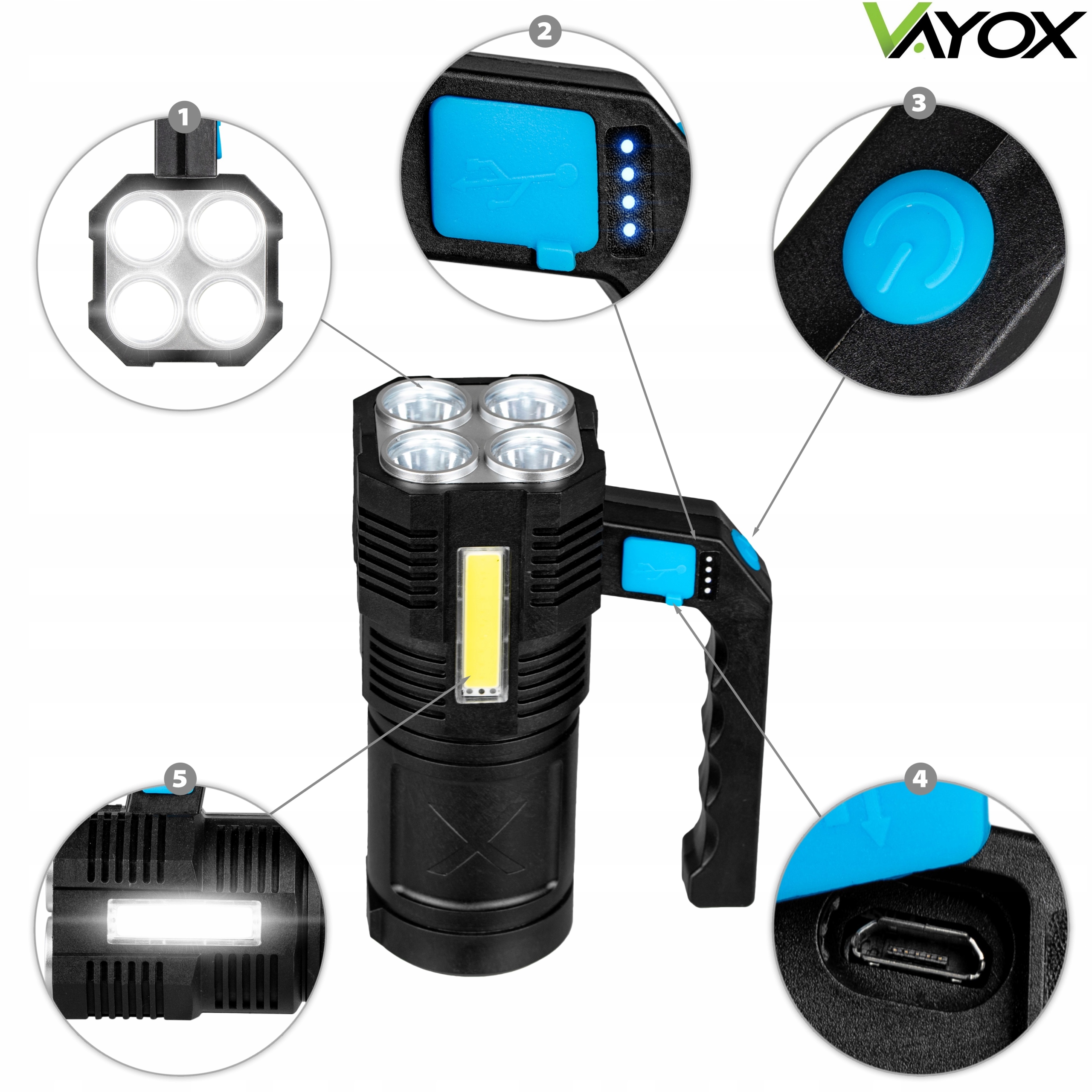 LATARKA LED AKUMULATOROWA SZPERACZ REFLEKTOR VAYOX Kod producenta VA0113