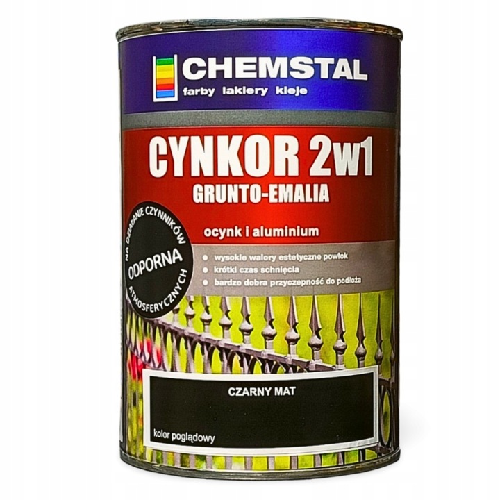Chemstal Cynkor 2W1 Gruntoemalia Czarny Mat 5L