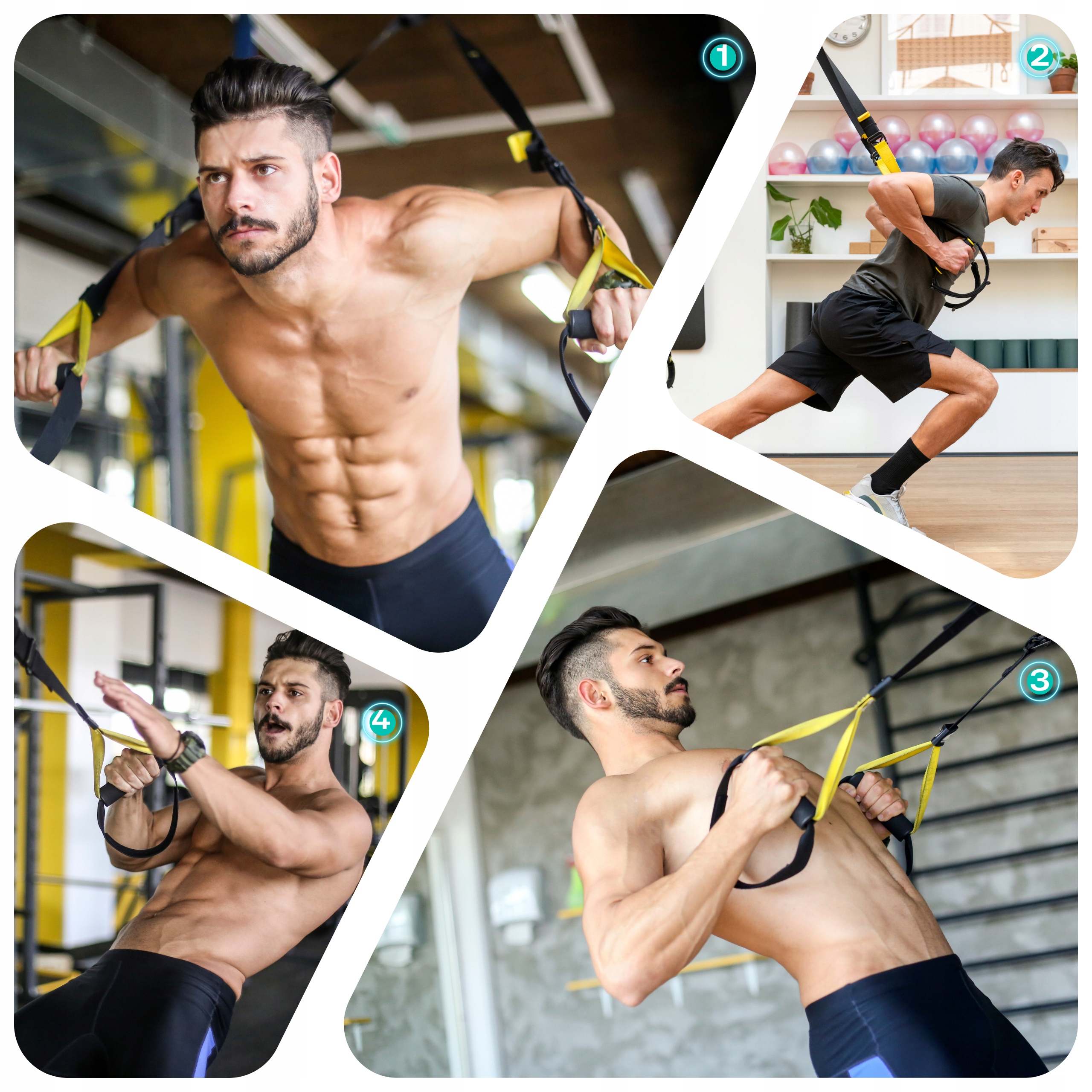 TAŚMY DO ĆWICZEŃ TRX CROSSFIT PASY TRENINGOWE Z AKCESORIAMI WYSOKA JAKOŚĆ Kolor dominujący żółty