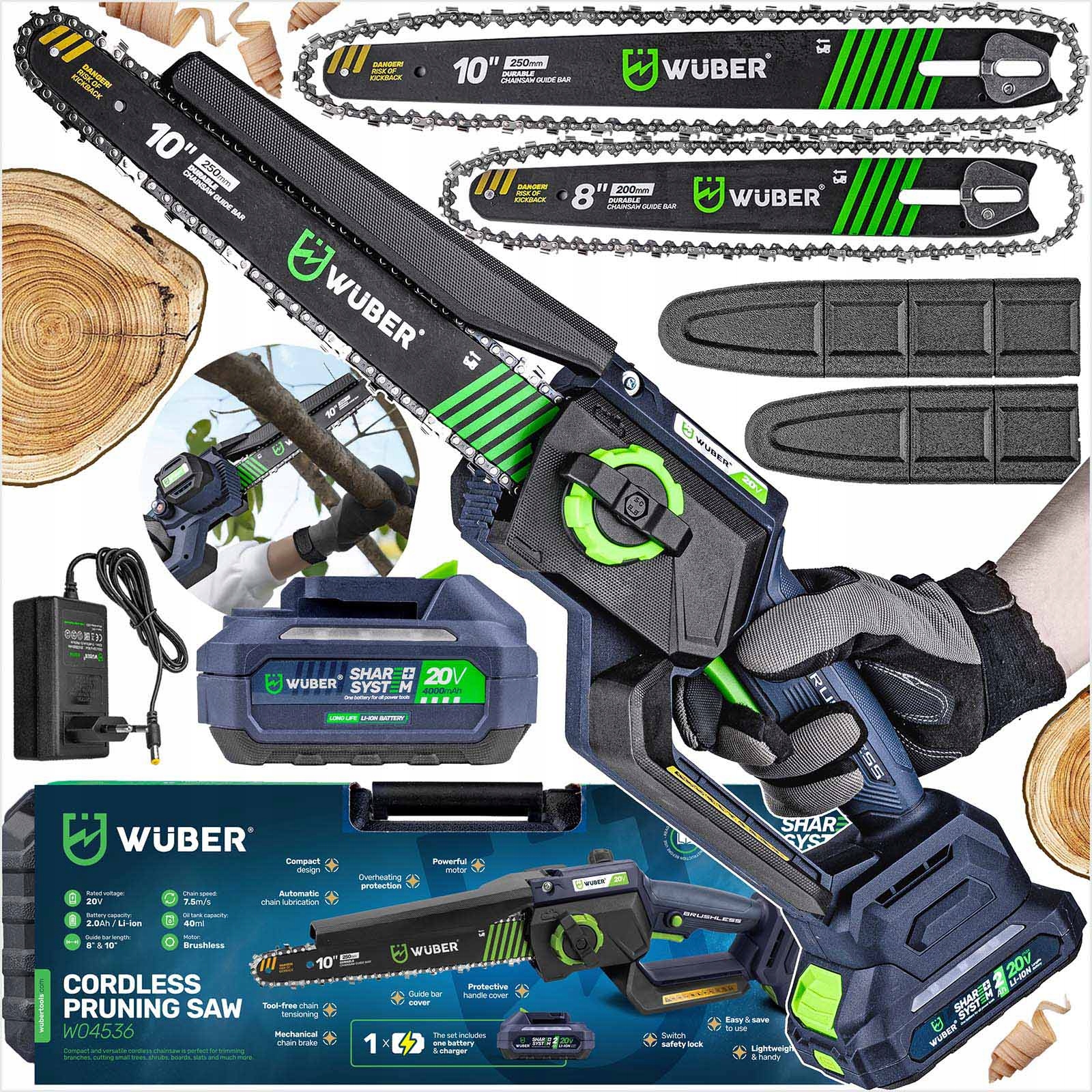 Mini Akumulátorová Aku Řetězová Pila Na Větve 1 Aku 2xVODÍTKO