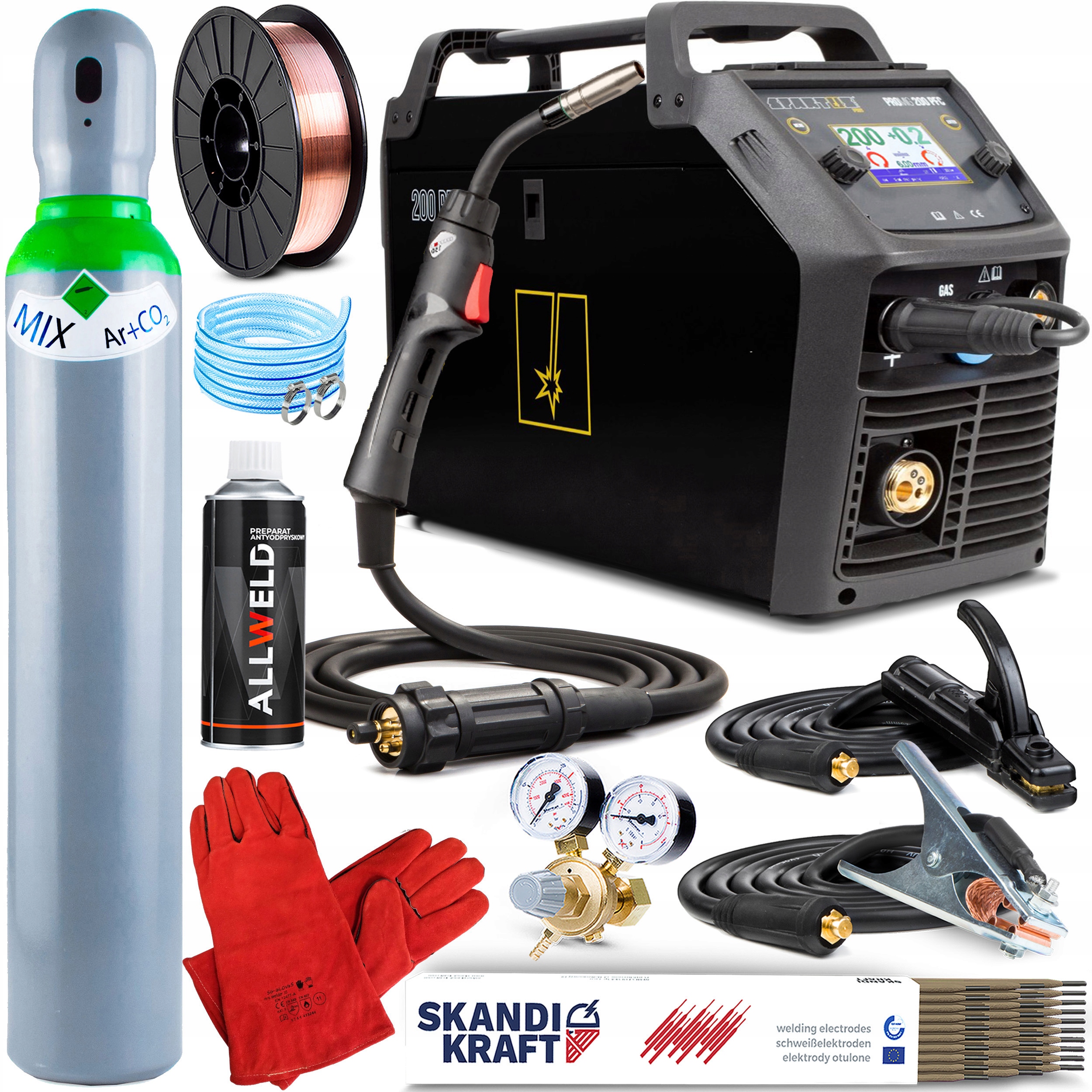 SPAWARKA MIGOMAT SPARTUS PRO MIG 200 PFC MAG MMA TIG 230V 200A SYNERGIA 3W1