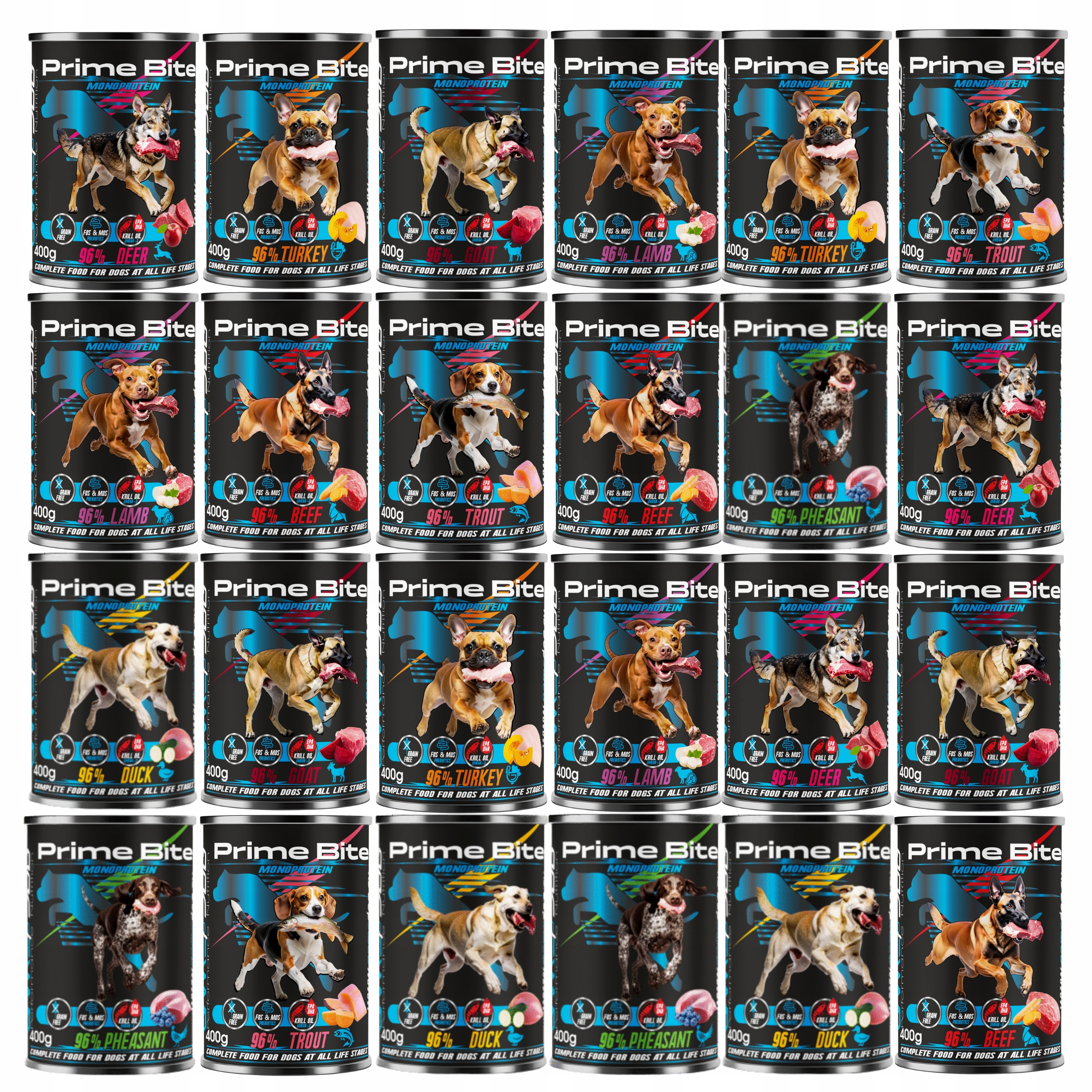 Levně Game Dog Prime Bite Monoprotein vlhké krmivo pro psy mix chutí 24 x 400 g