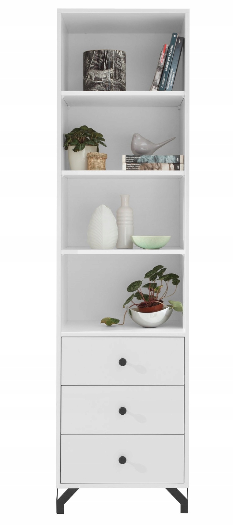 

Regał wąski biały salon 50 cm 3 szuflady loft BG4