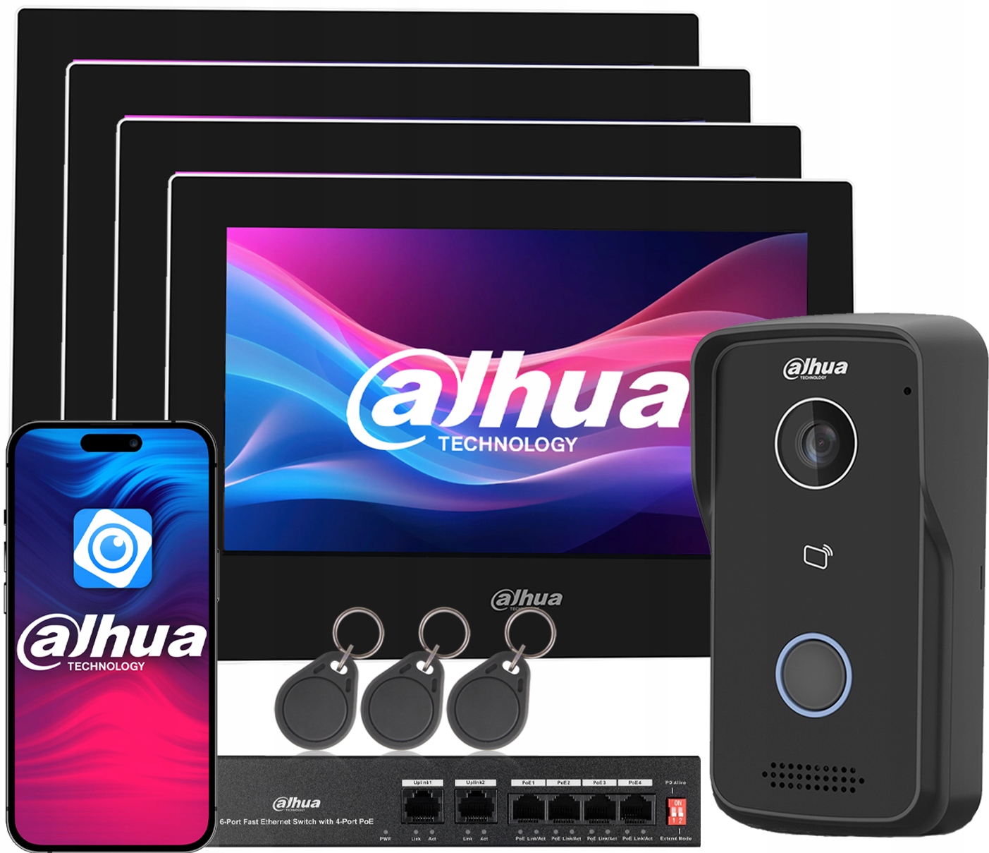 Videovrátnik Domofón Dahua Dotykový 4x Monitor KTP03 Audio Kľúčenky Dmss
