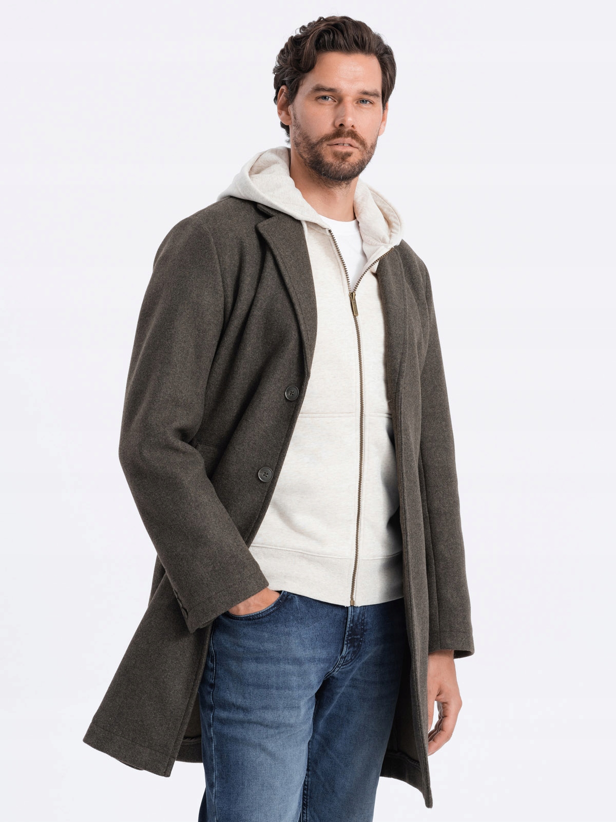 Płaszcz Męski lekki grafitowy-khaki V6 C0104 XL Rozmiar XL