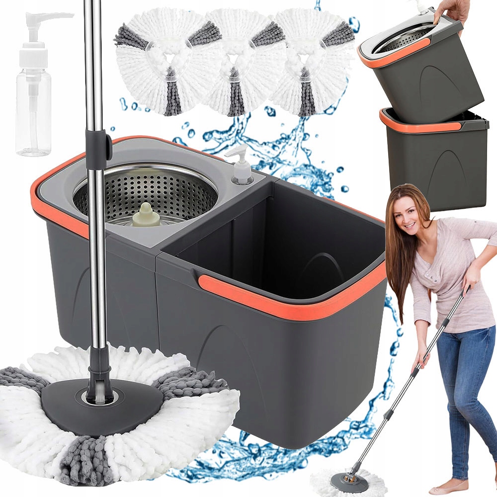 Levně Sada Mopu 360° Turbo A Kbelíku Vyjímatelná Ze 3 Nástavců Z Mikrovlákna, Skládací