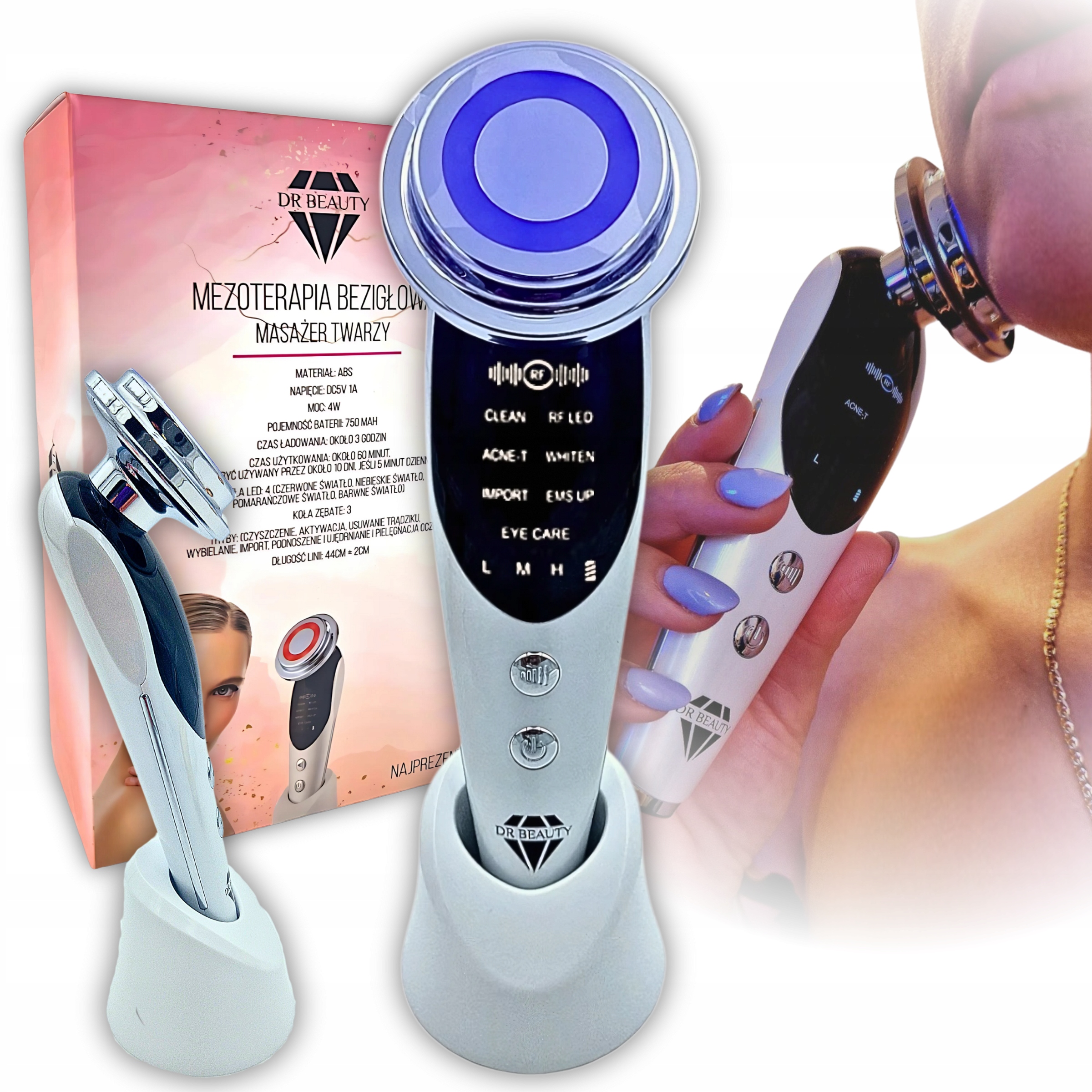 Masażer Do Twarzy Ems Mezoterapia Bezigłowa 7w1 Elektryczny Lifting