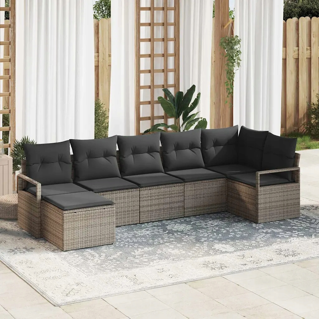 Sada zahradních pohovek 7 pcs Šedá Poly ratan Šedá 3346469