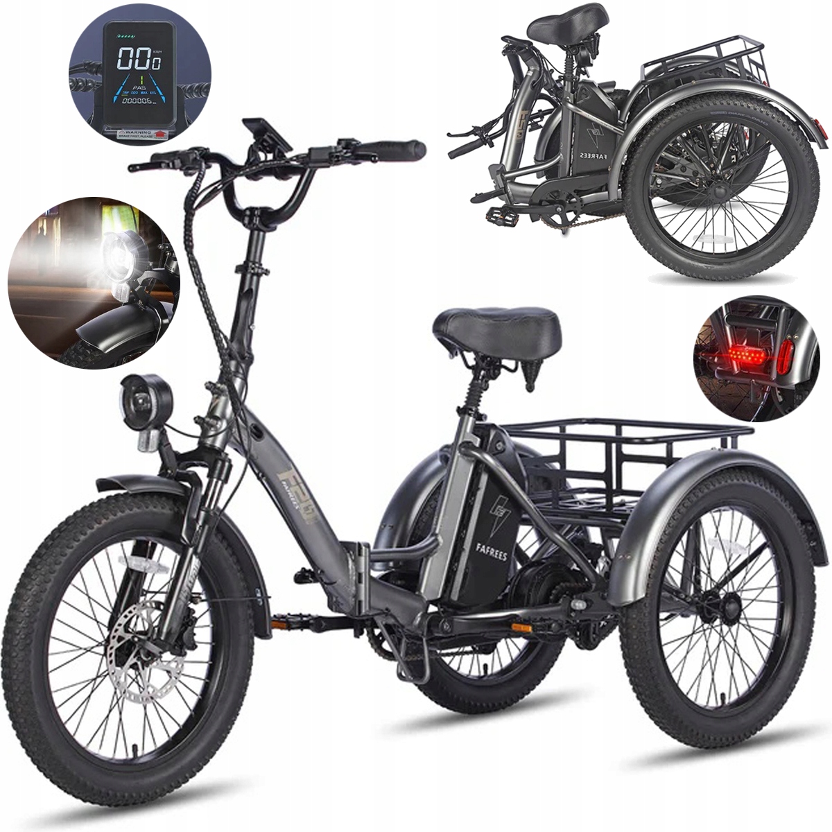 Rower trójkołowy FAFREES F20 Mate 110KM składany dla dorosłych Gruba Opona