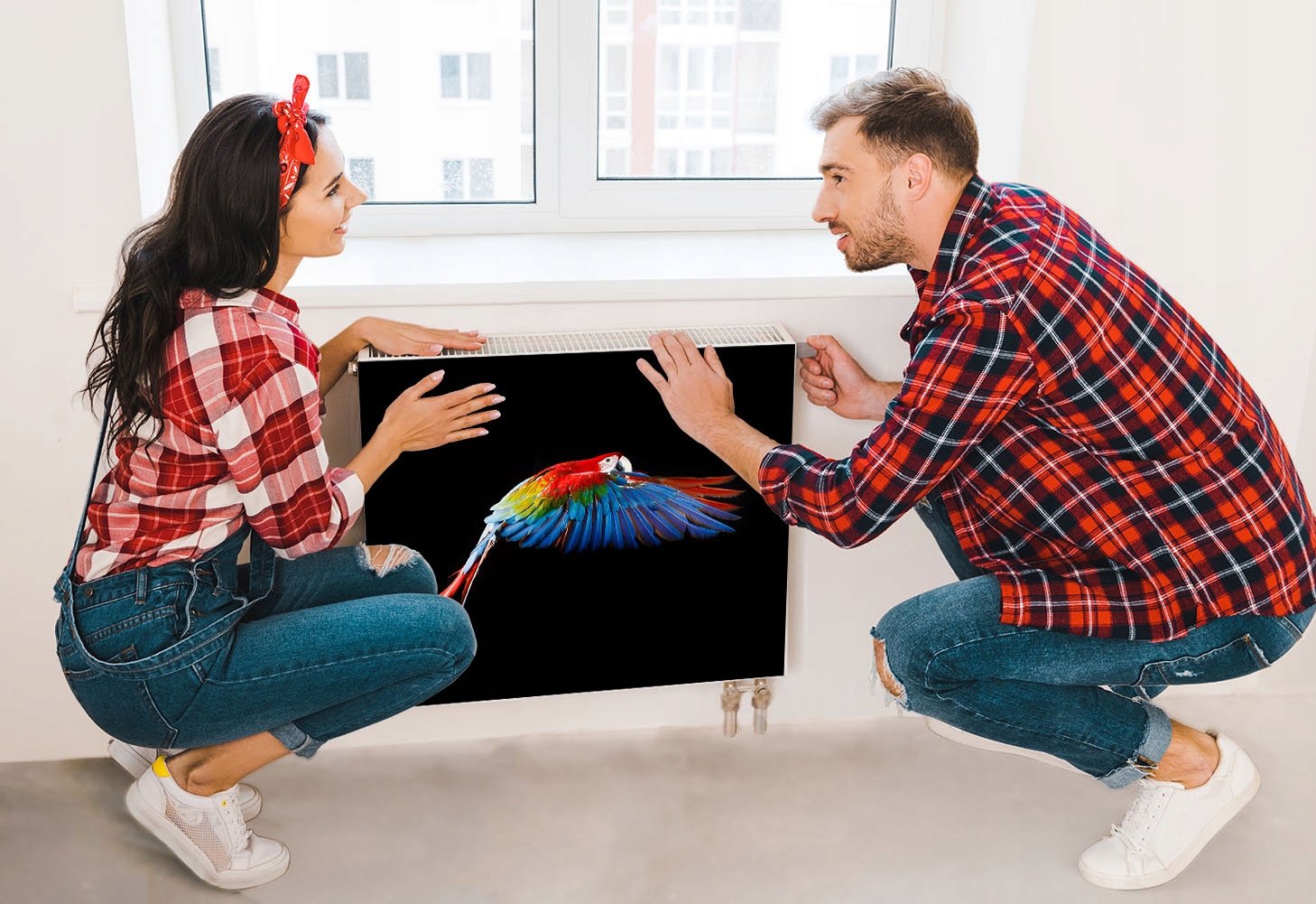 MAGNETYCZNA OSŁONA NA KALORYFER 60x60 PAPUGA FOTOTAPETA Grubość materiału 1 mm