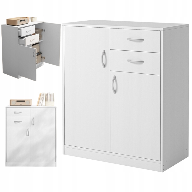Moderná Komoda So Zásuvkami A Policami Loft Biela Regálová Skrinka Na Dvere 74 CM