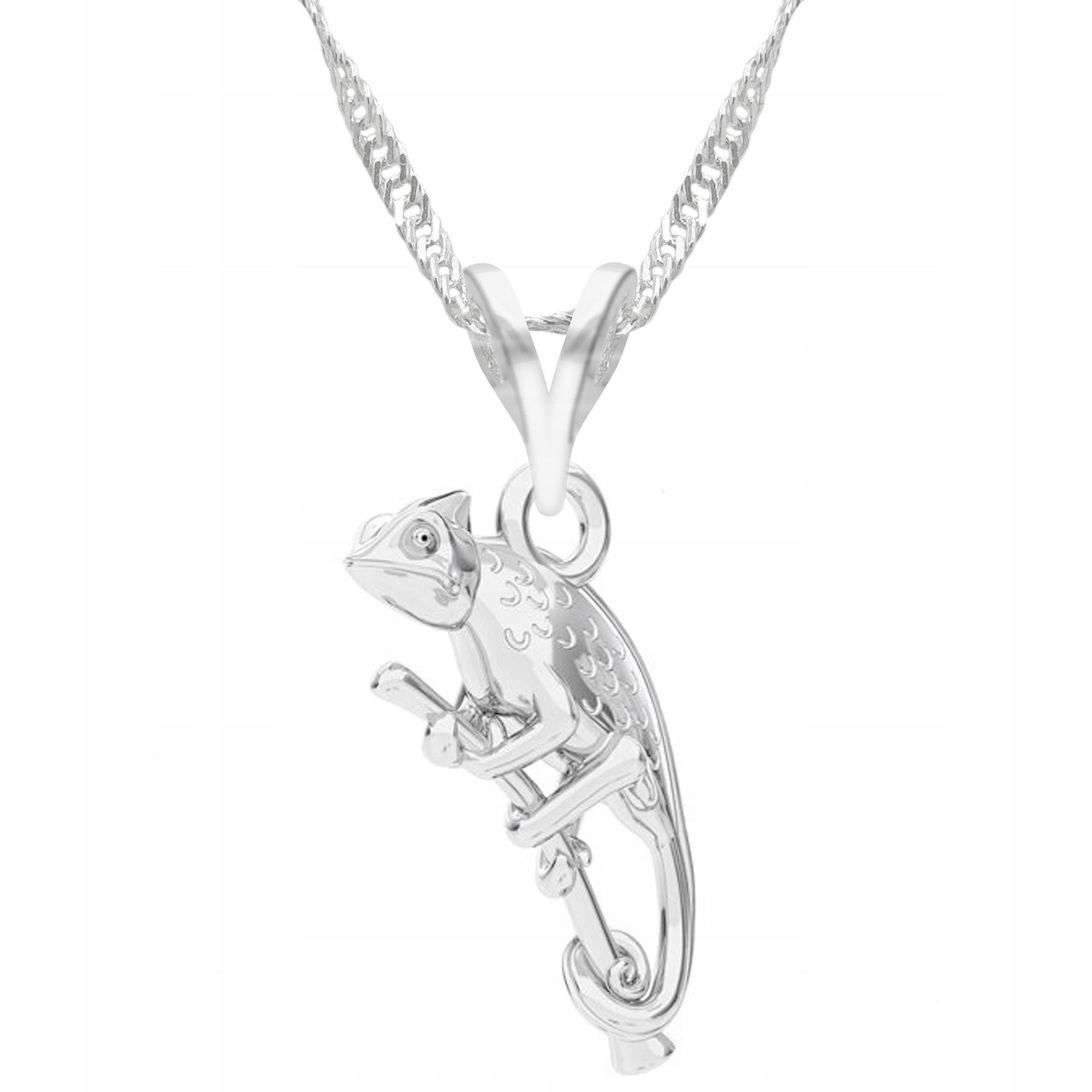 Stříbrný náhrdelník Chameleon Zvíře Přívěsek s chameleonem Stříbro 925