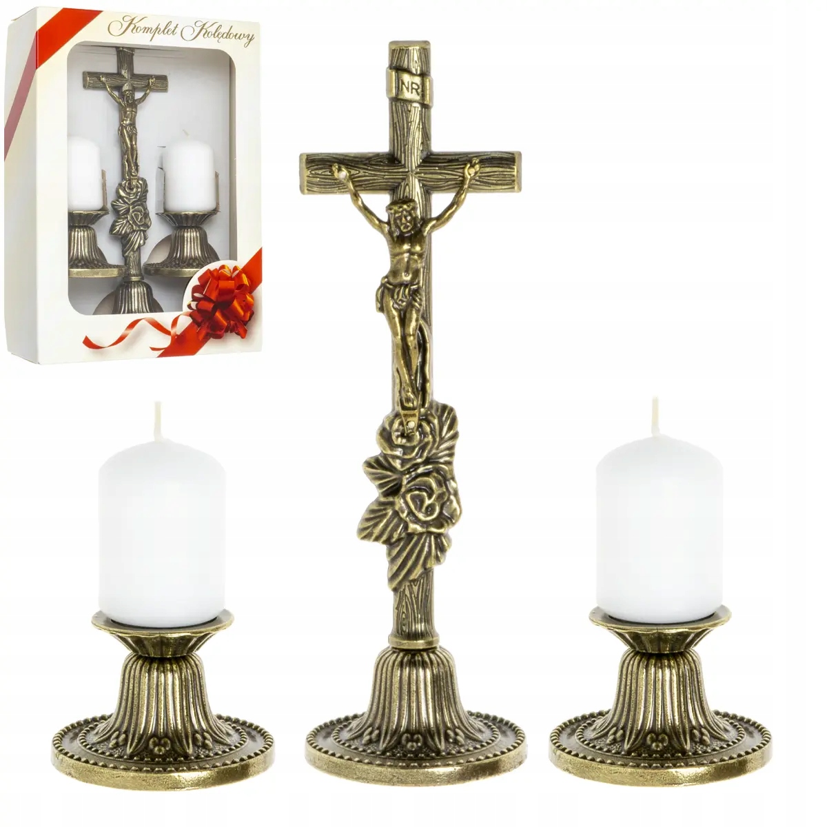 Koledový set stylové staré zlato Set na koledu Kříž Lichtáře 22 cm