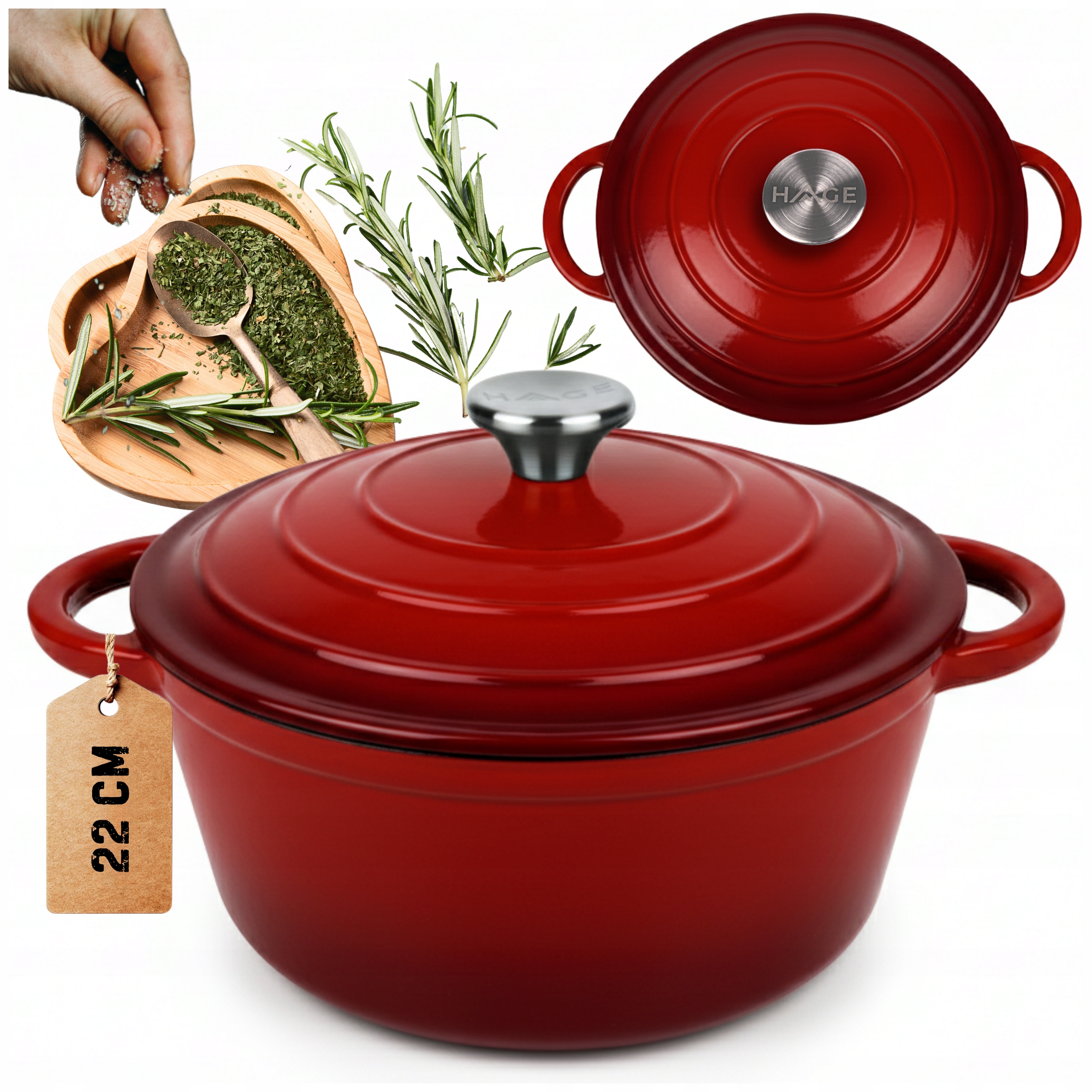 Hrnec 3L Smaltovaná Poklice Červená Plyn/indukce Trouba 22 CM