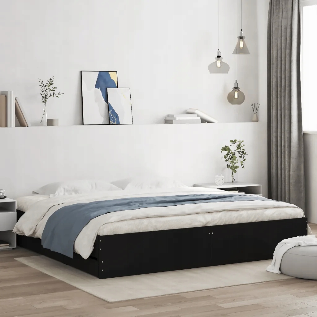 Rám postele se zásuvkami černý 180 x 200 cm kompozitní dřevo Černý 3207253