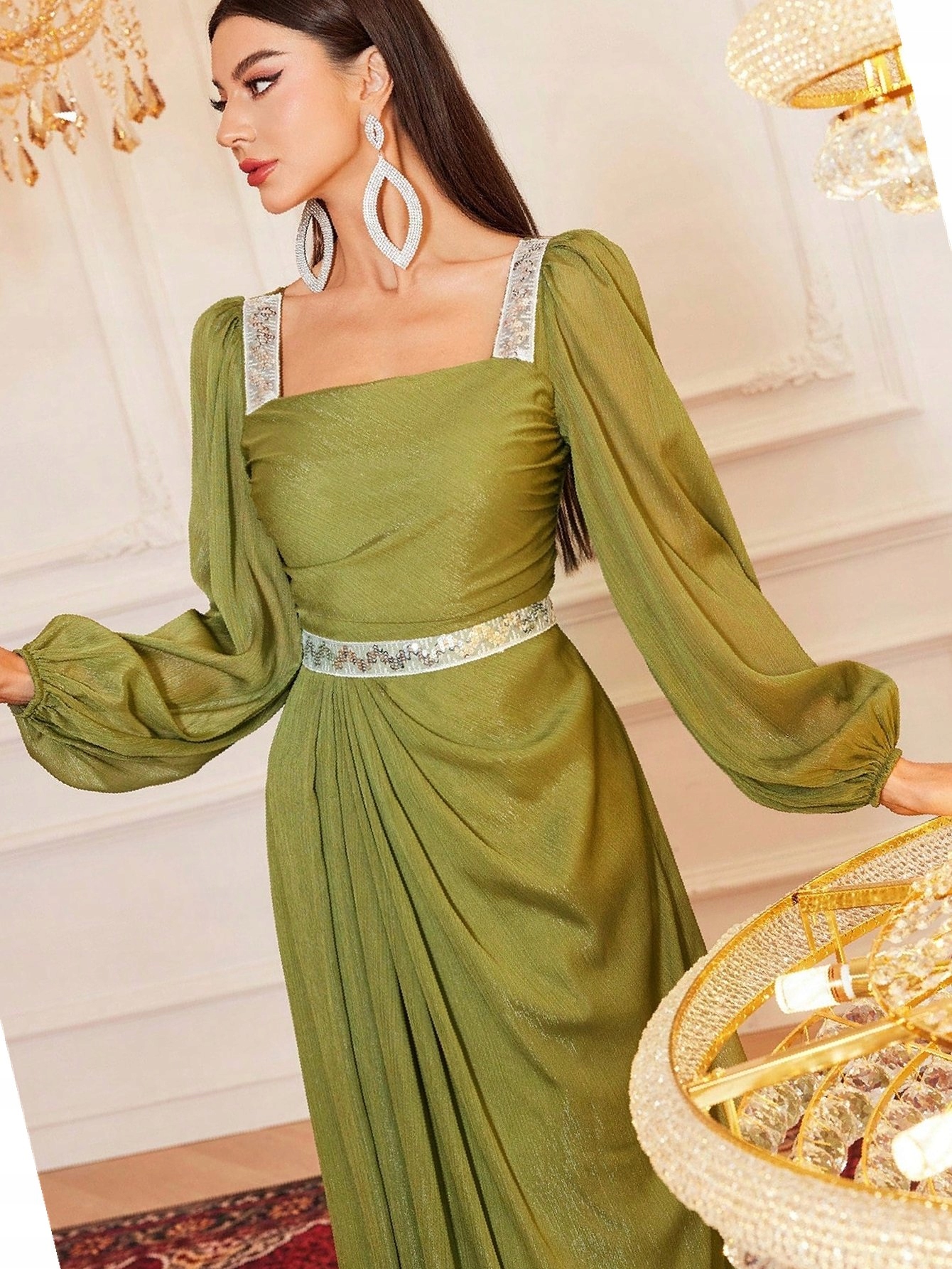 Šaty Zdobená Lesklou Maxi v arabském stylu Elegantní L