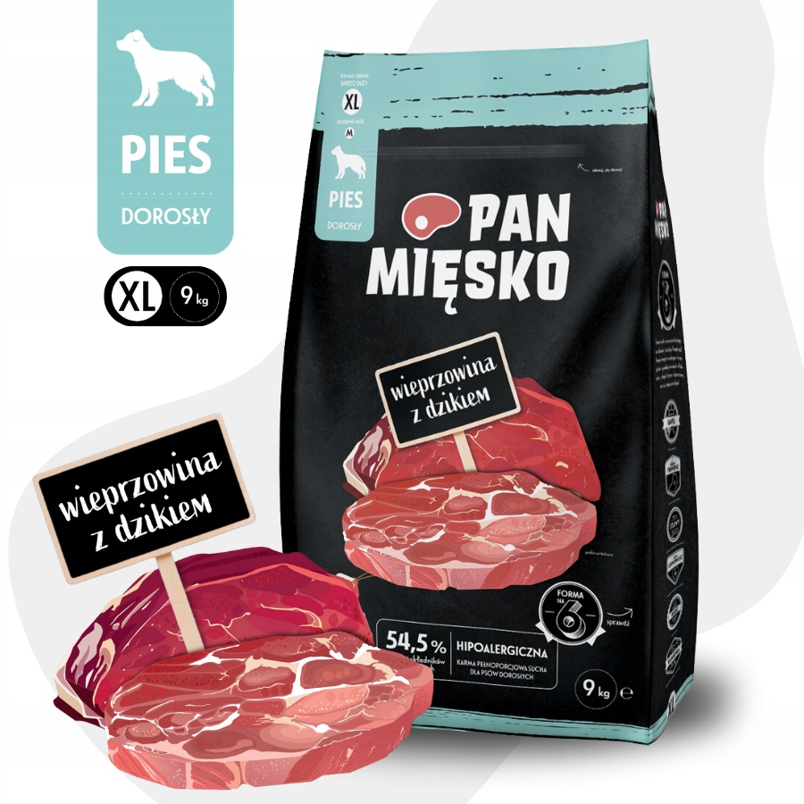 Levně Pan Mięsko Krmivo suché pro psa Vepřové Divočák Zelenina Velké plemena XL 9 kg