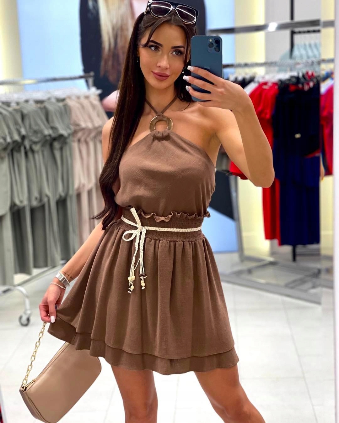 Hnědý top s kroužkem Viskóza 0987 Lalous vel L