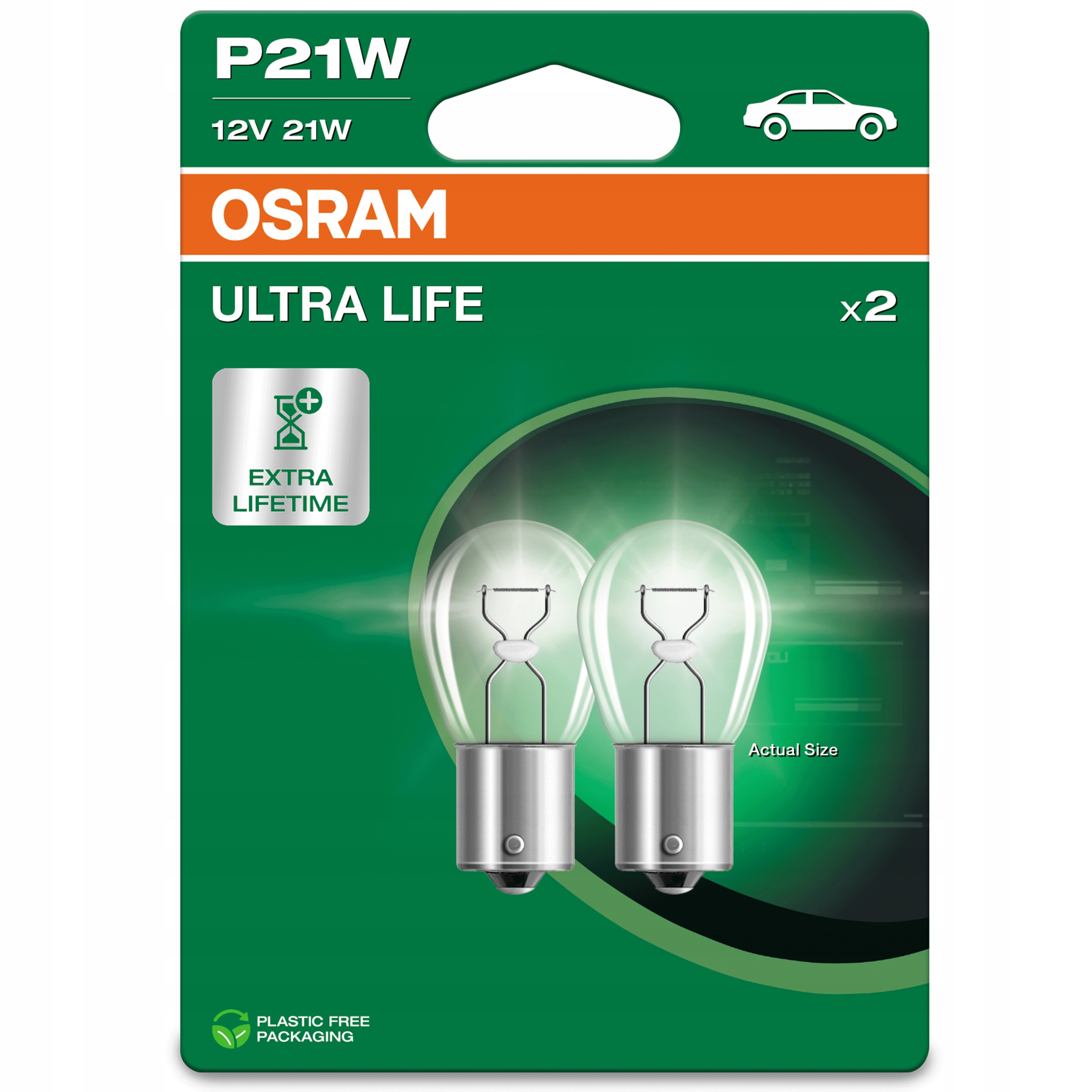 Osram żarówki Ultra Life P21W 12V 21W dłuższa żywotność, 2 szt.