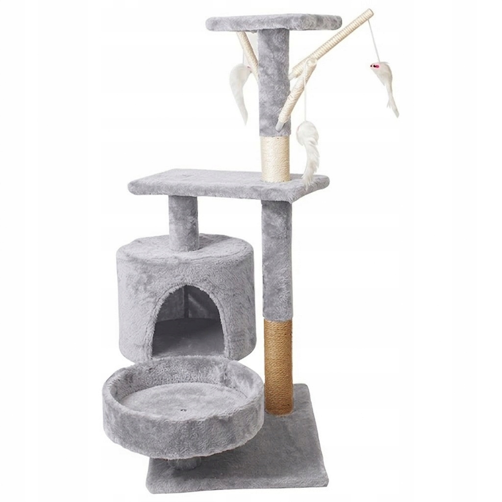 Drapak dla kota drzewko słupek szary 4 poziomy 88cm domek zabawki