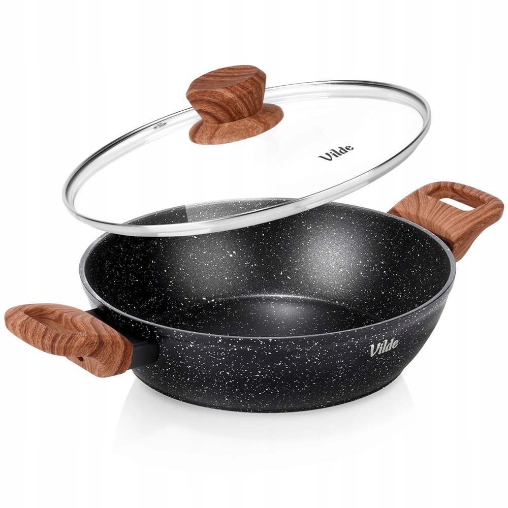 Hluboká Granitová Pánev Se Skleněnou Poklicí Na Plyn A Indukci 24 CM