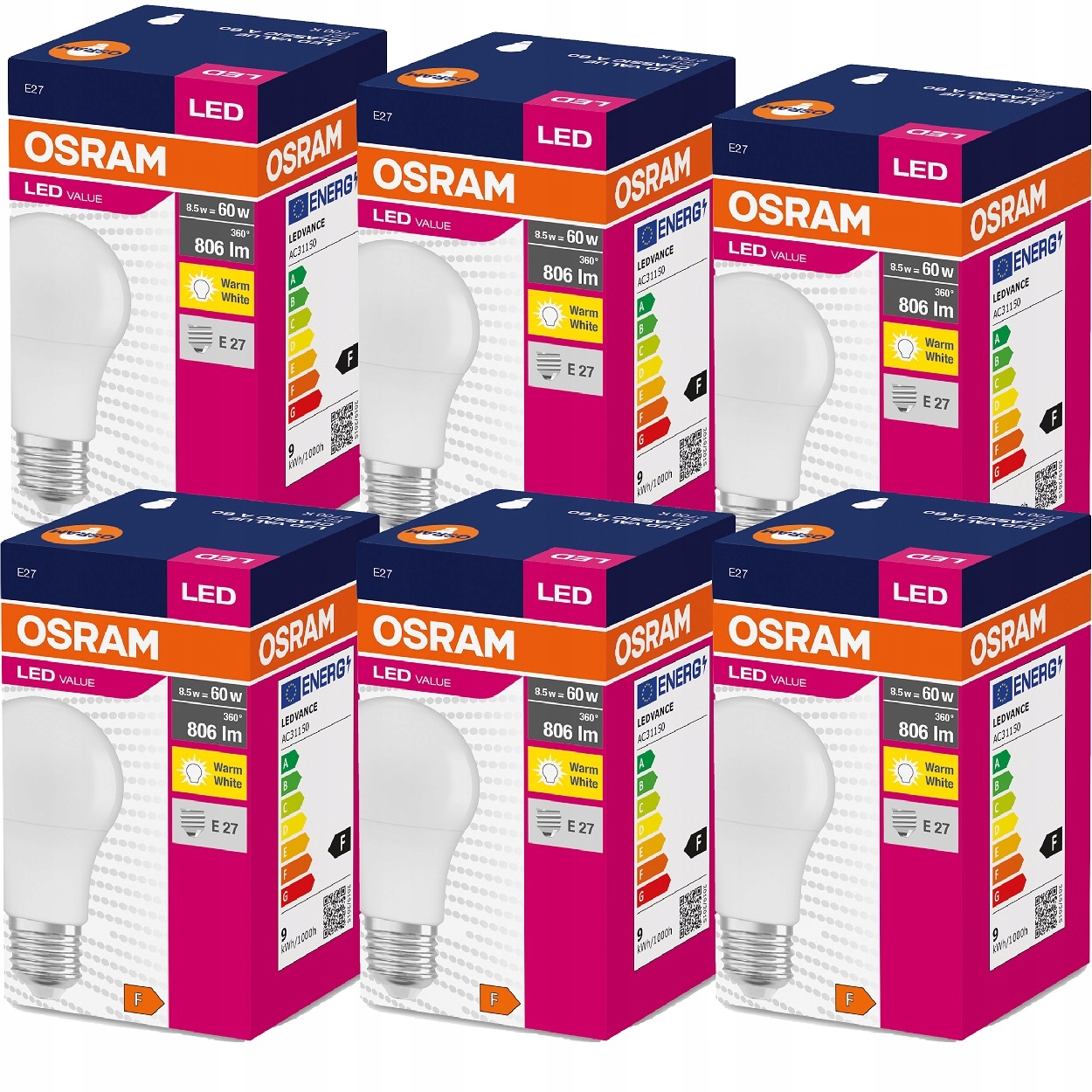 

Osram żarówka Led E27 8,5W=60W 806lm 2700K x6sztuk