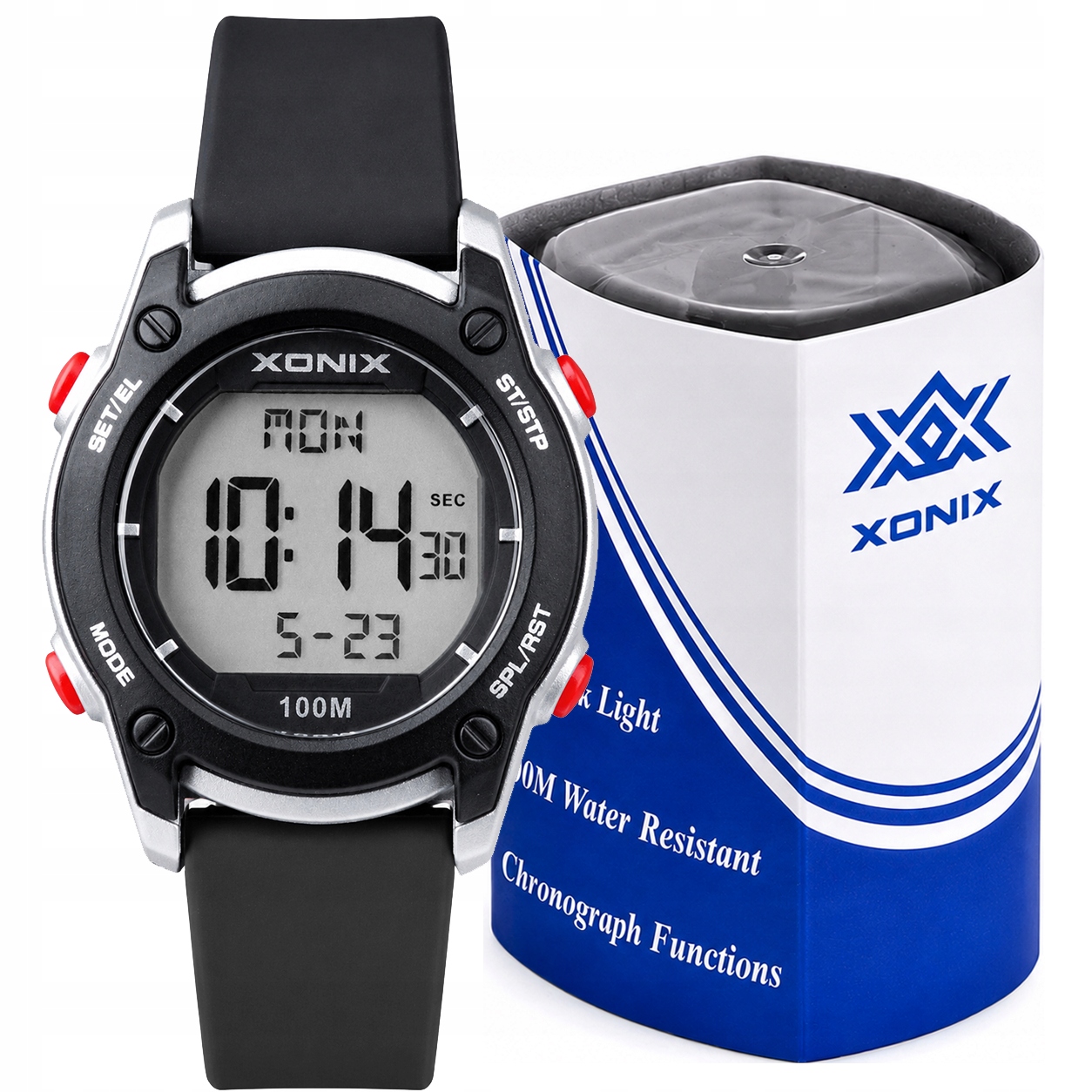 Dětské sportovní hodinky Xonix 10 Atm Černo-stříbrné Alarm Timer Baz 007