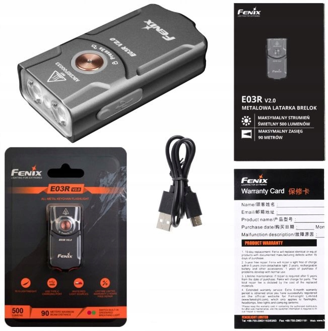 Latarka diodowa Fenix E03R V2.0 500lm 90 m Usb-c