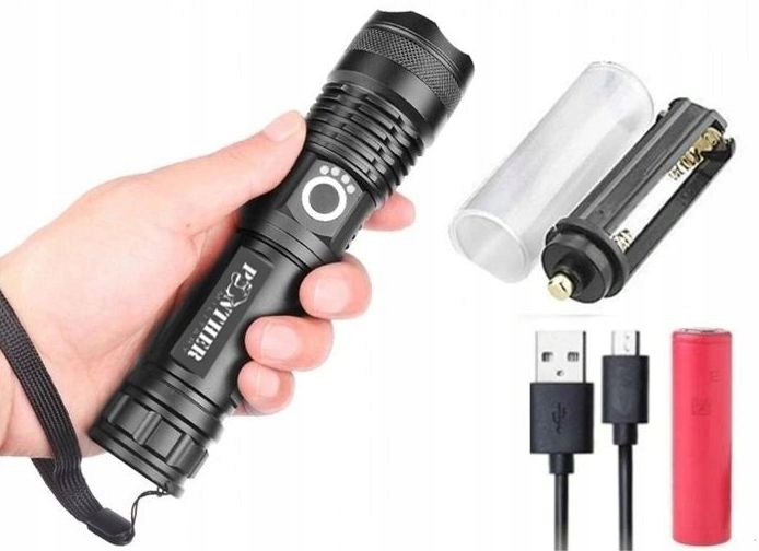 Mocna Latarka Taktyczna Cree XHP50 Usb Zestaw