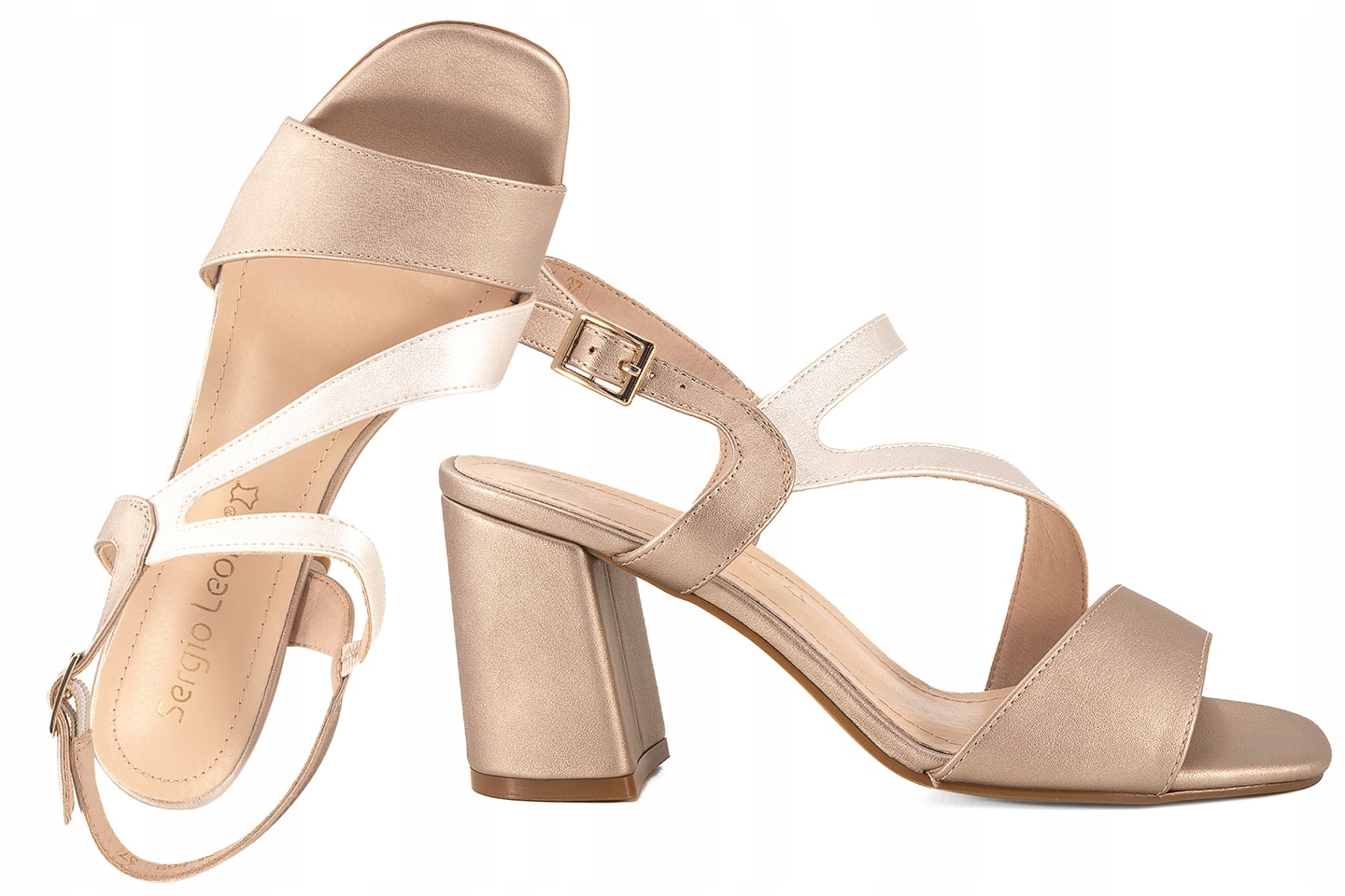 Sergio Leone SK869 Dámské Sandály Na Podpatku béžová perla zlatá 37 Béžová