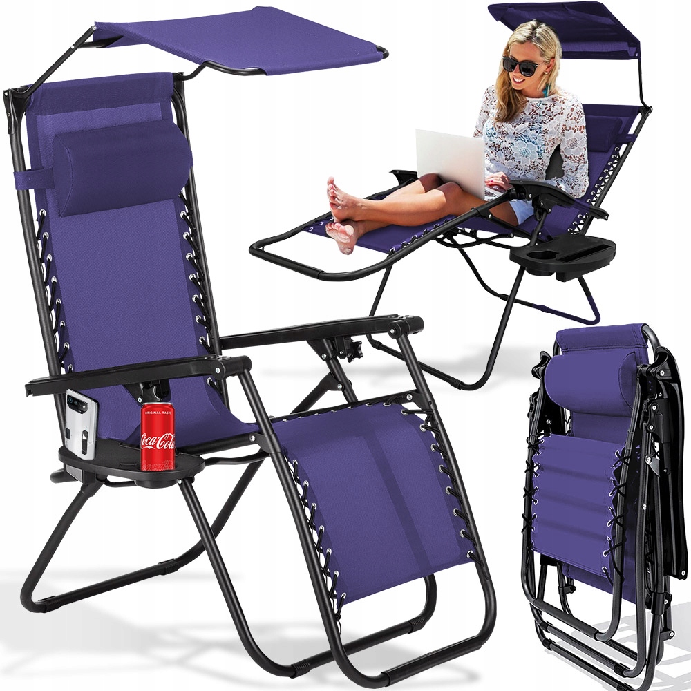 Leżak Fotel Ogrodowy Plażowy Rozkładany Zero Gravity Leżanka Z Daszkiem
