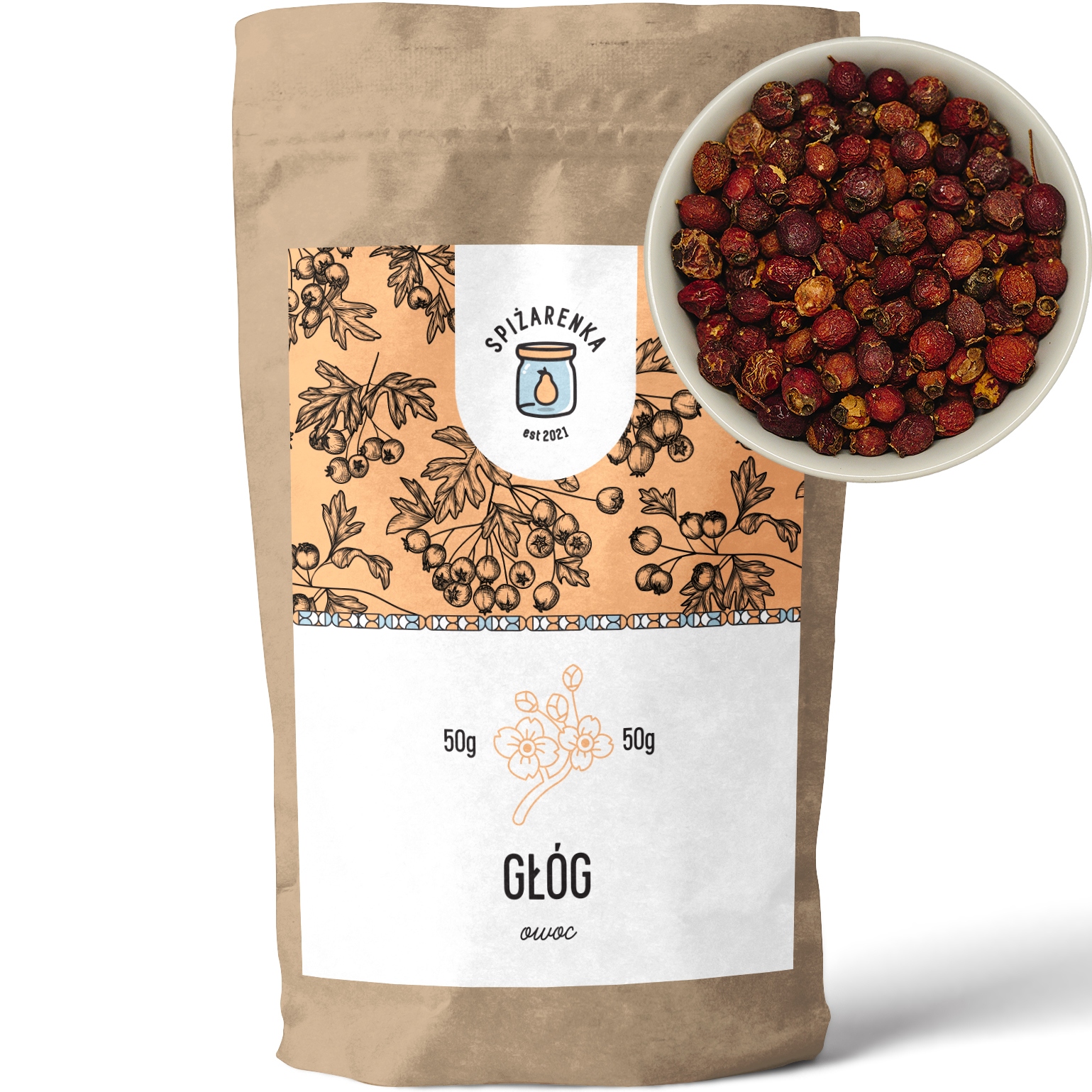 Levně 8 x Hloh Plod Hlohu Crataegus čaj Velký Balíček 50 g Spiżarenka