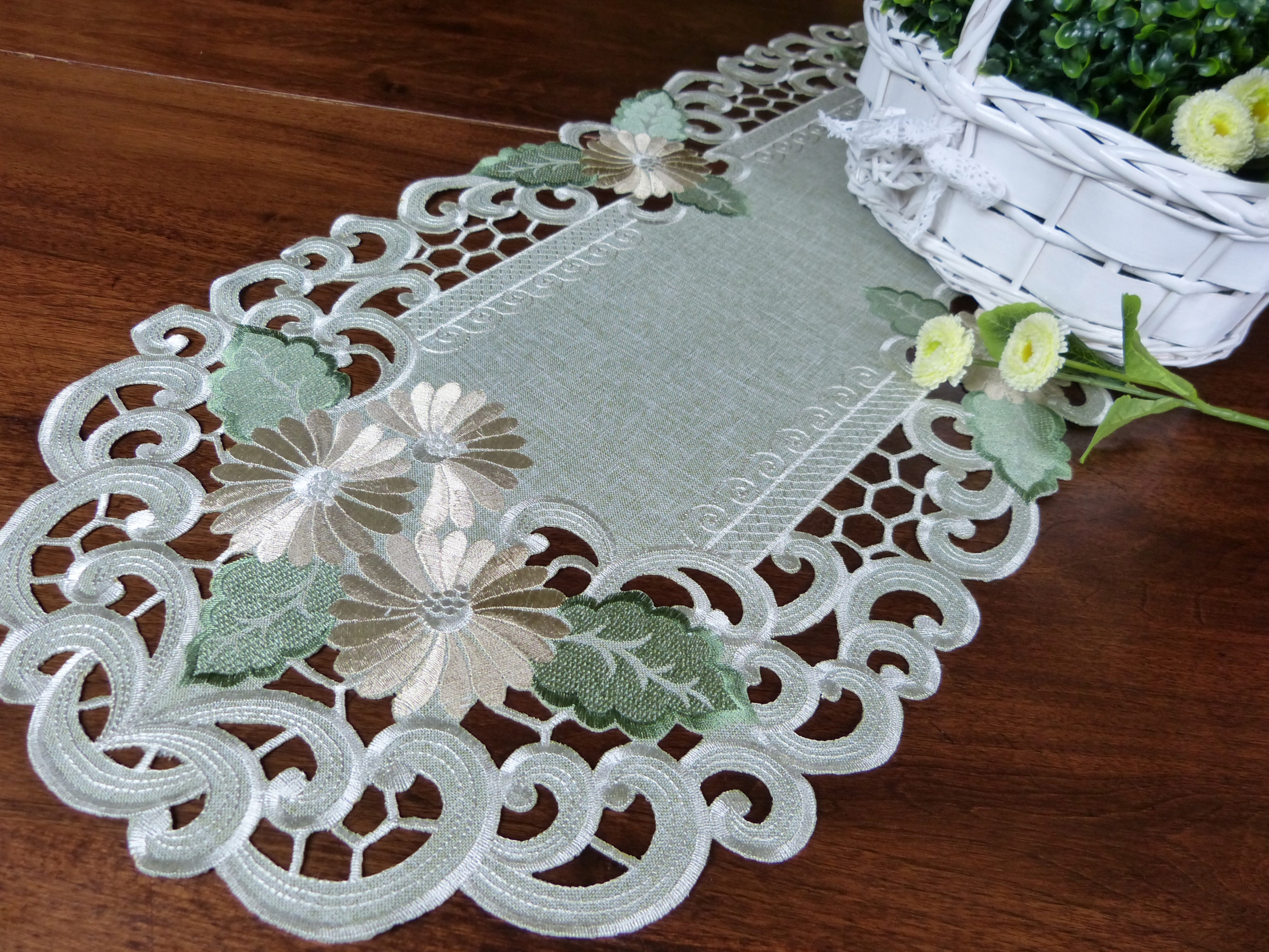 

uroczy bieżnik haftowany 40x85 oliwkowy Aster