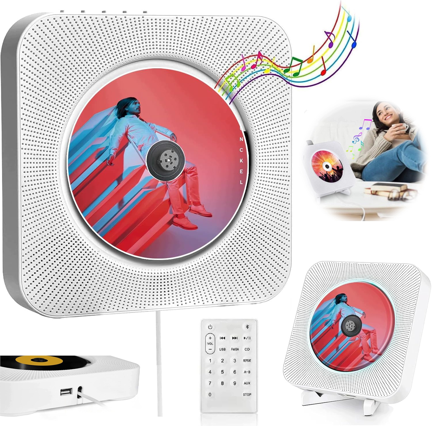 Stolní Přehrávač CD, Přenosný Bluetooth, Vestavěné Hi-fi Reproduktory Dálkové Ovládání