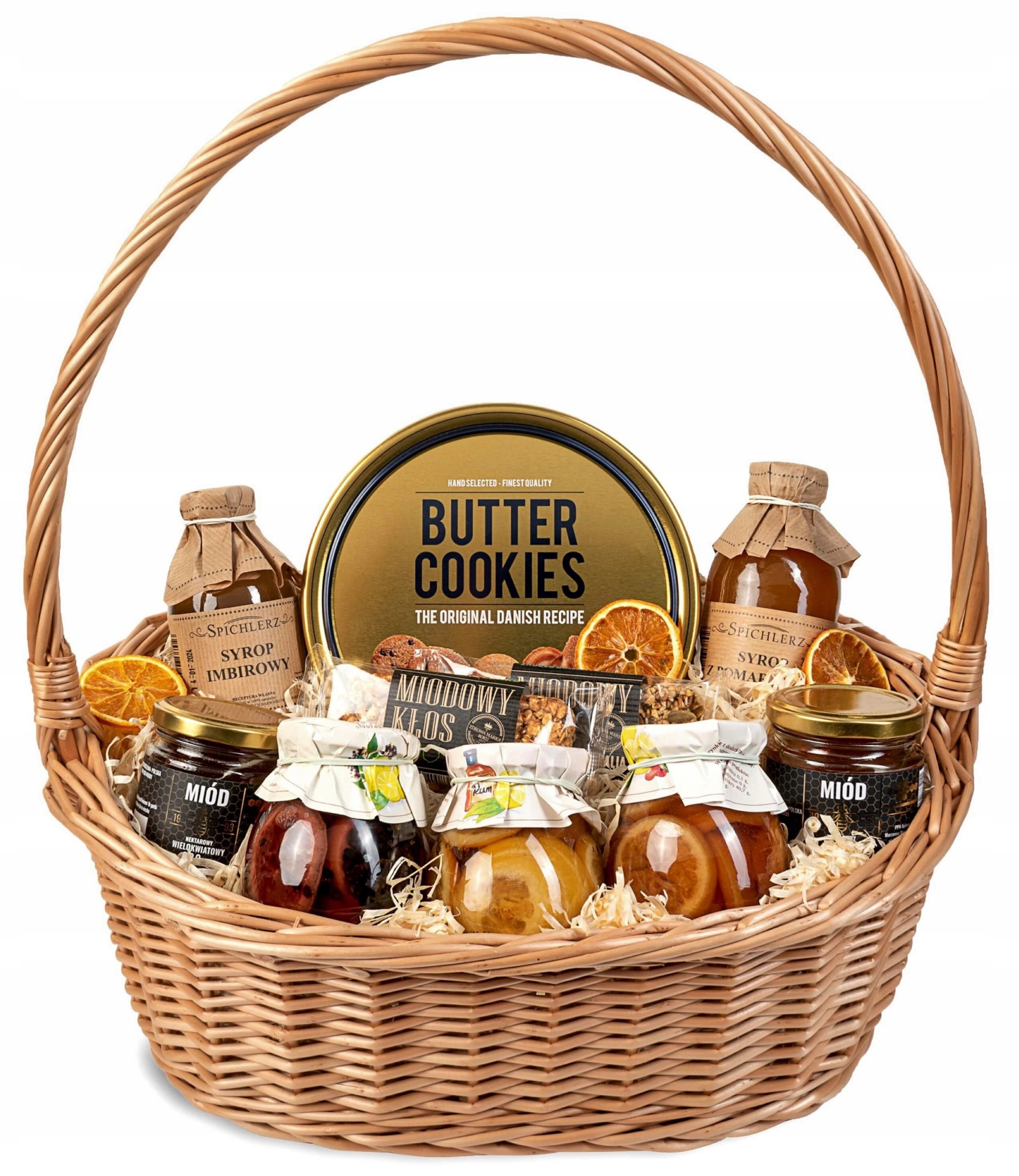 Kosz prezentowy z ciastkami zestaw słodyczy miodów