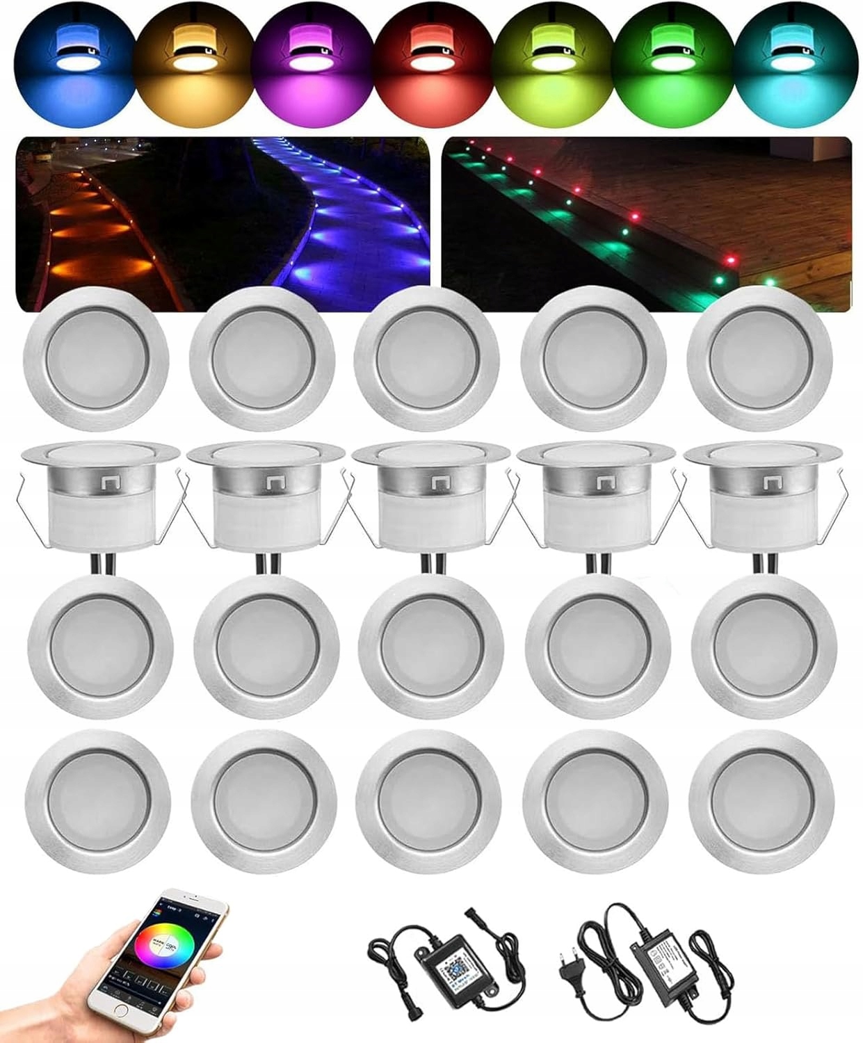 Podlahové Led lampy 20 ks Rgb Ø31 mm IP67 Bluetooth zahrada terasa Aplikace