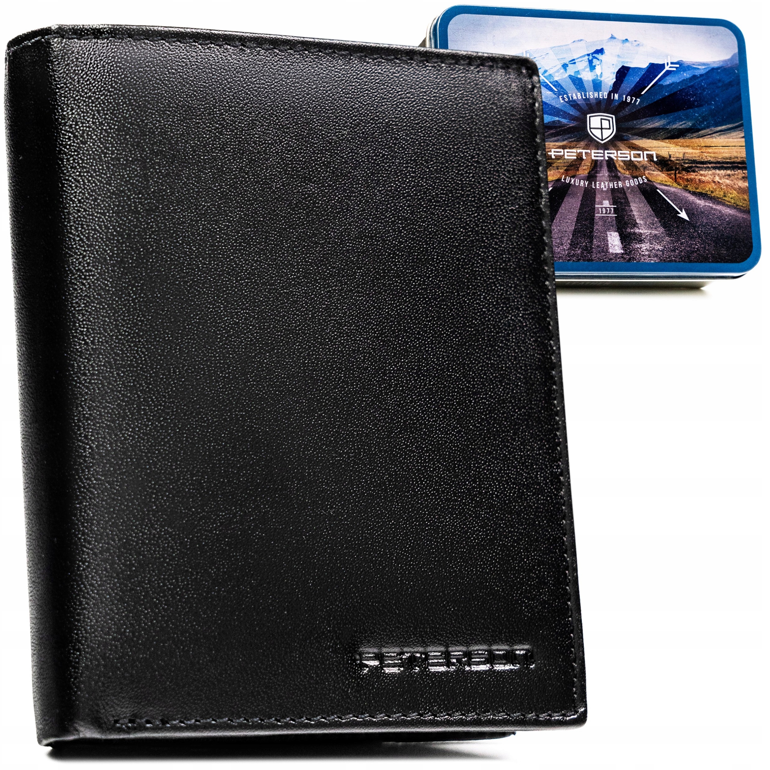 Peterson portfel męski skórzany na zatrzask z Rfid ochrona na karty bilon