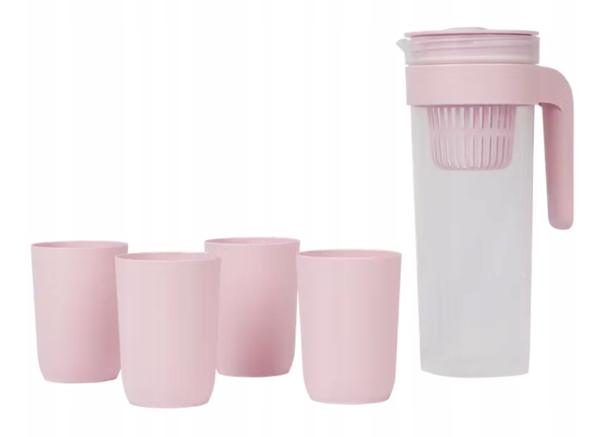 ELEGANCE SUMMER Dzbanek z Filtrem na Owoce + 4 Kubki Różowy