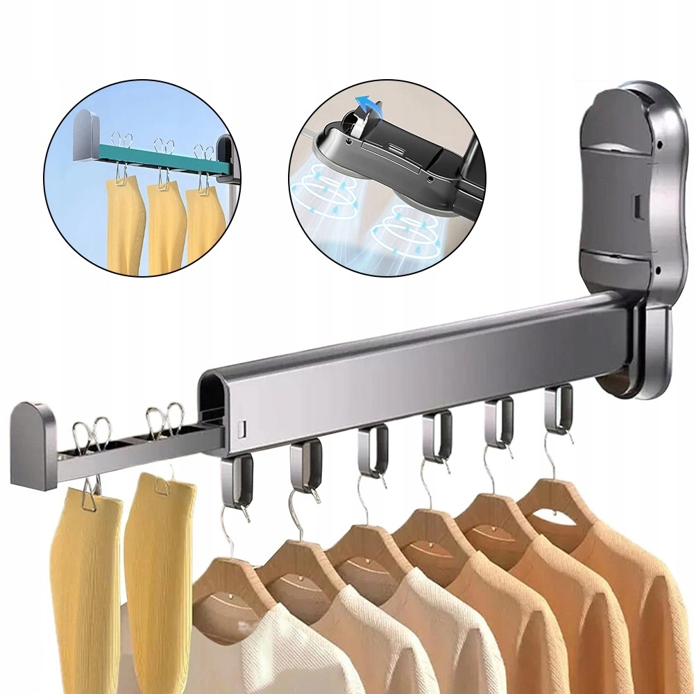 Levně Rozkládací Věšák Na Oblečení Bez Vrtání, 6 Háčků, Protiskluzový