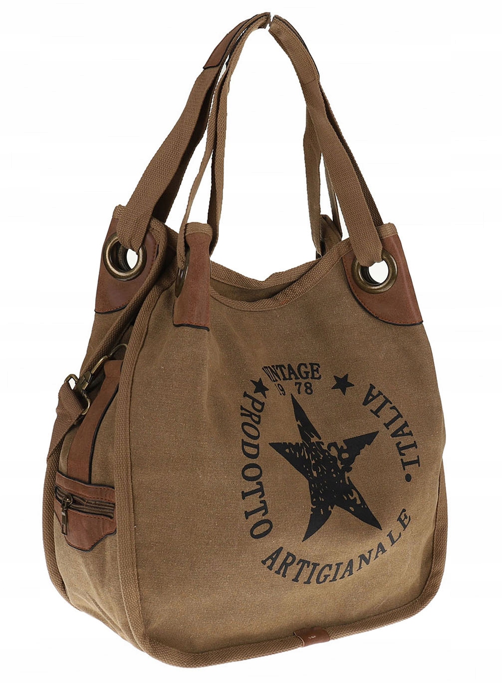 Torebka damska duża pojemna worek na ramię shopper listonoszka z208 Beżowa